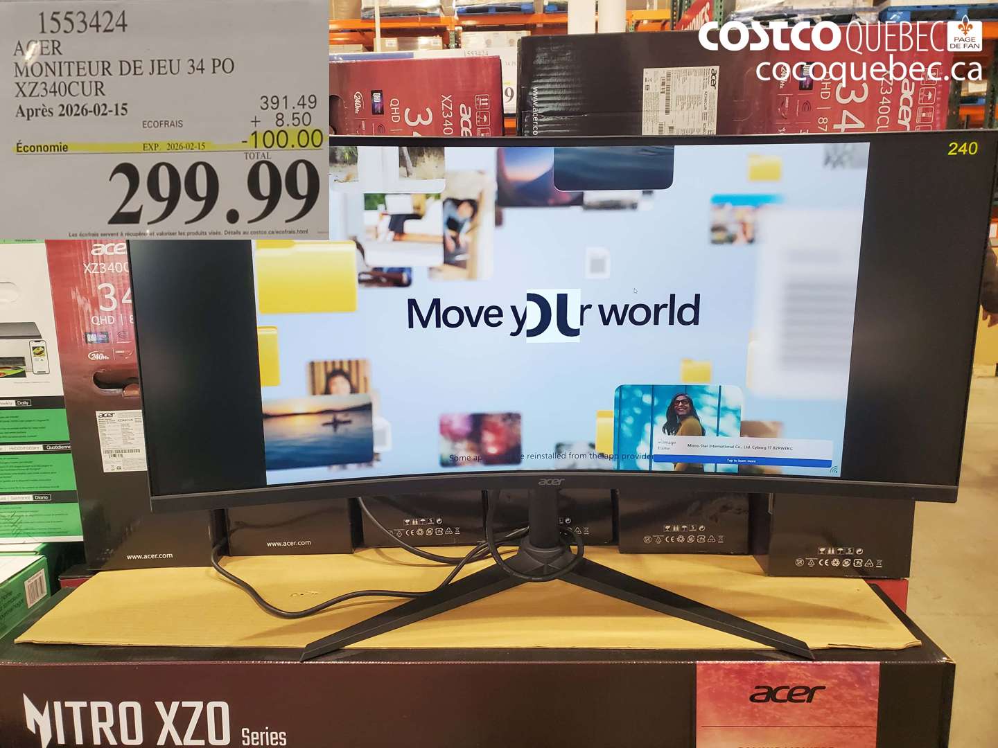 1533424 ACER MONITEUR DE JEU 34 PO XZ340CUR ($100.00 INSTANT SAVINGS EXPIRES ON 2026-02-15) $299.99