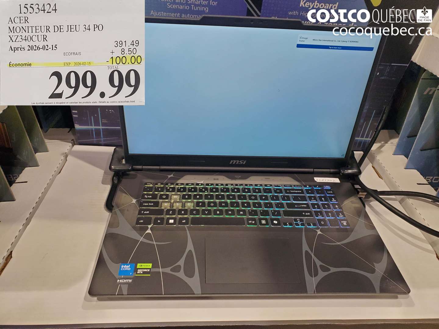 1553424 ACER MONITEUR DE JEU 34 PO XZ340CUR ($100.00 INSTANT SAVINGS EXPIRES ON 2026-02-15) $299.99