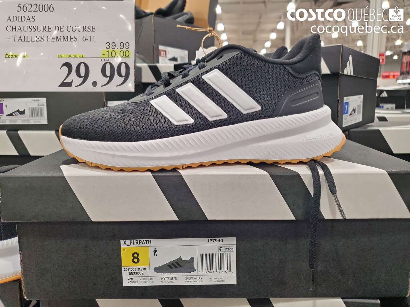 5622006 ADIDAS CHAUSSURE DE COURSE +TAILLES FEMMES: 6-11 ($10.00 INSTANT SAVINGS EXPIRES ON 2026-01-11) $29.99