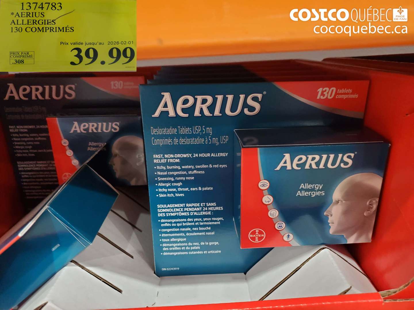 1374783 AERIUS ALLERGIES 130 COMPRIMES  $39.99