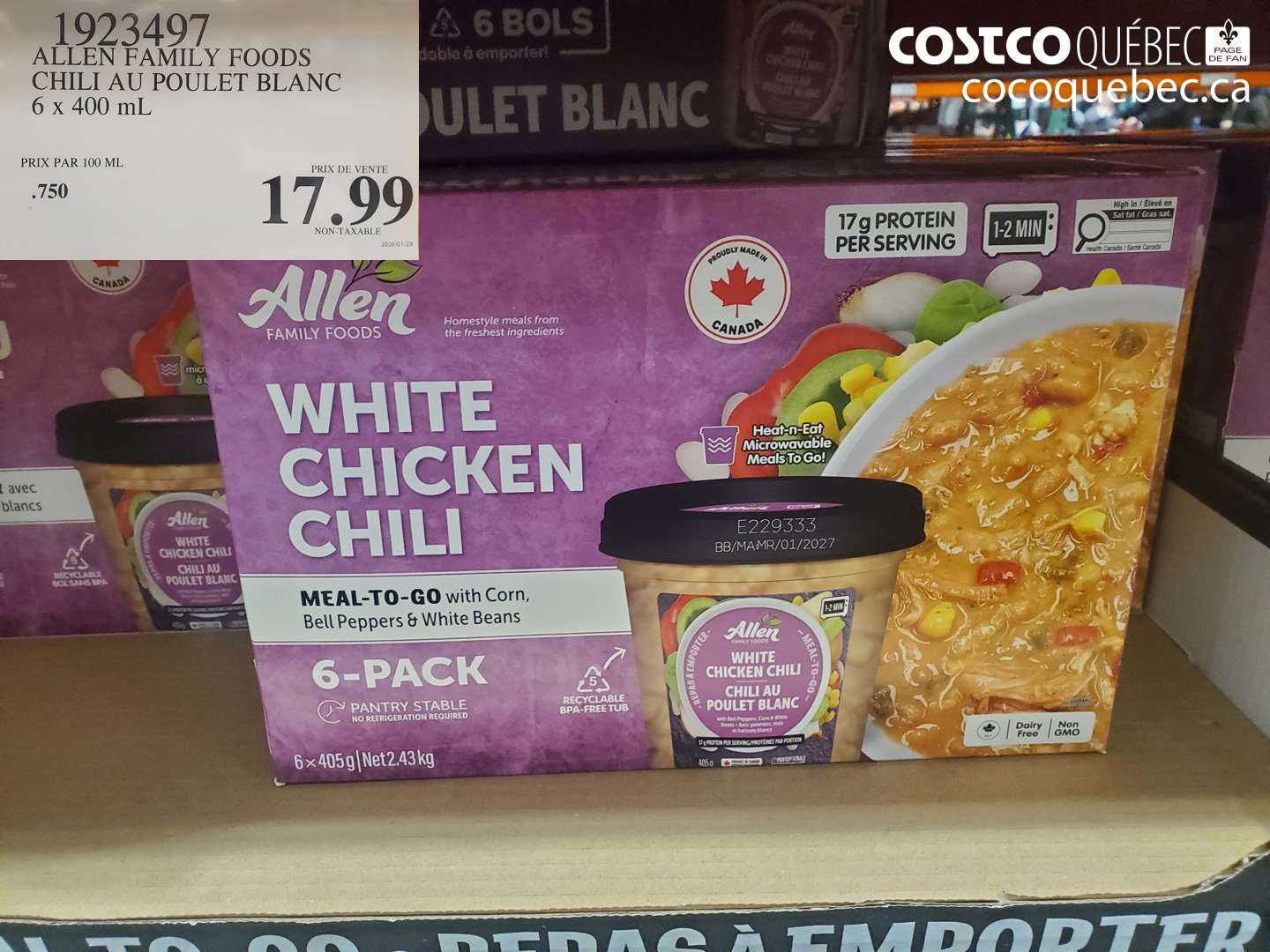 1923497 ALLEN FAMILY FOODS CHILI AU POULET BLANC 6 x 400 mL $17.99