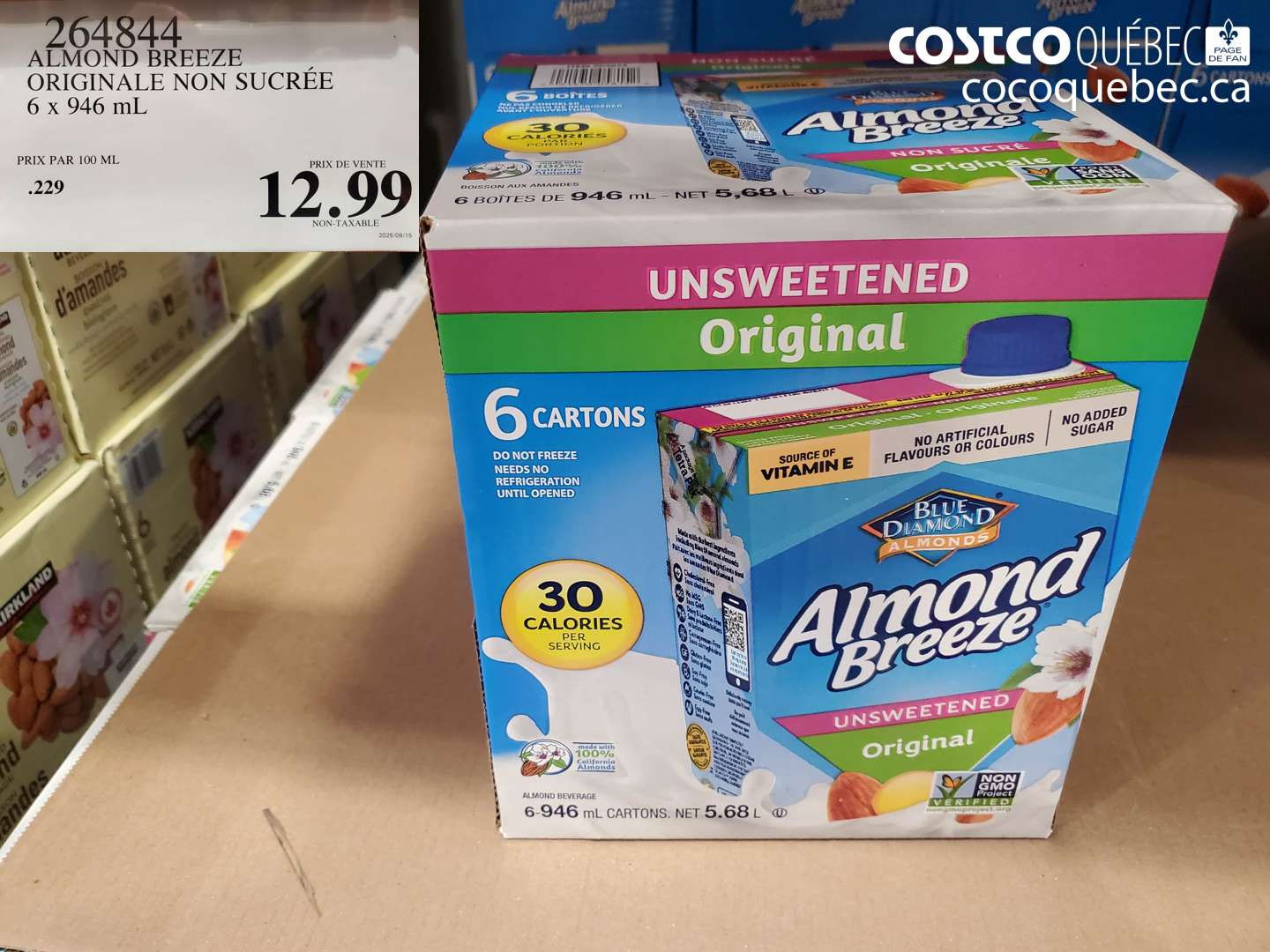 264844 ALMOND BREEZE ORIGINALE NON SUCRÉE 6 x 946 mL $12.99