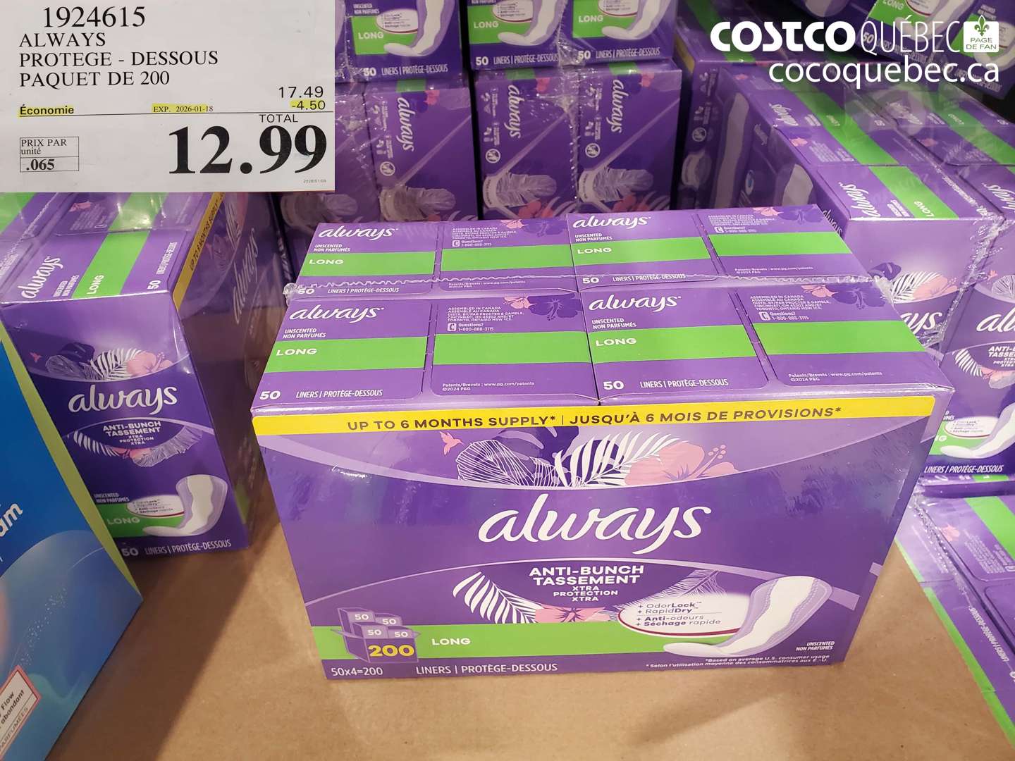 1924615 ALWAYS PROTEGE - DESSOUS PAQUET DE 200 ($4.50 INSTANT SAVINGS EXPIRES ON 2026-01-18) $12.99