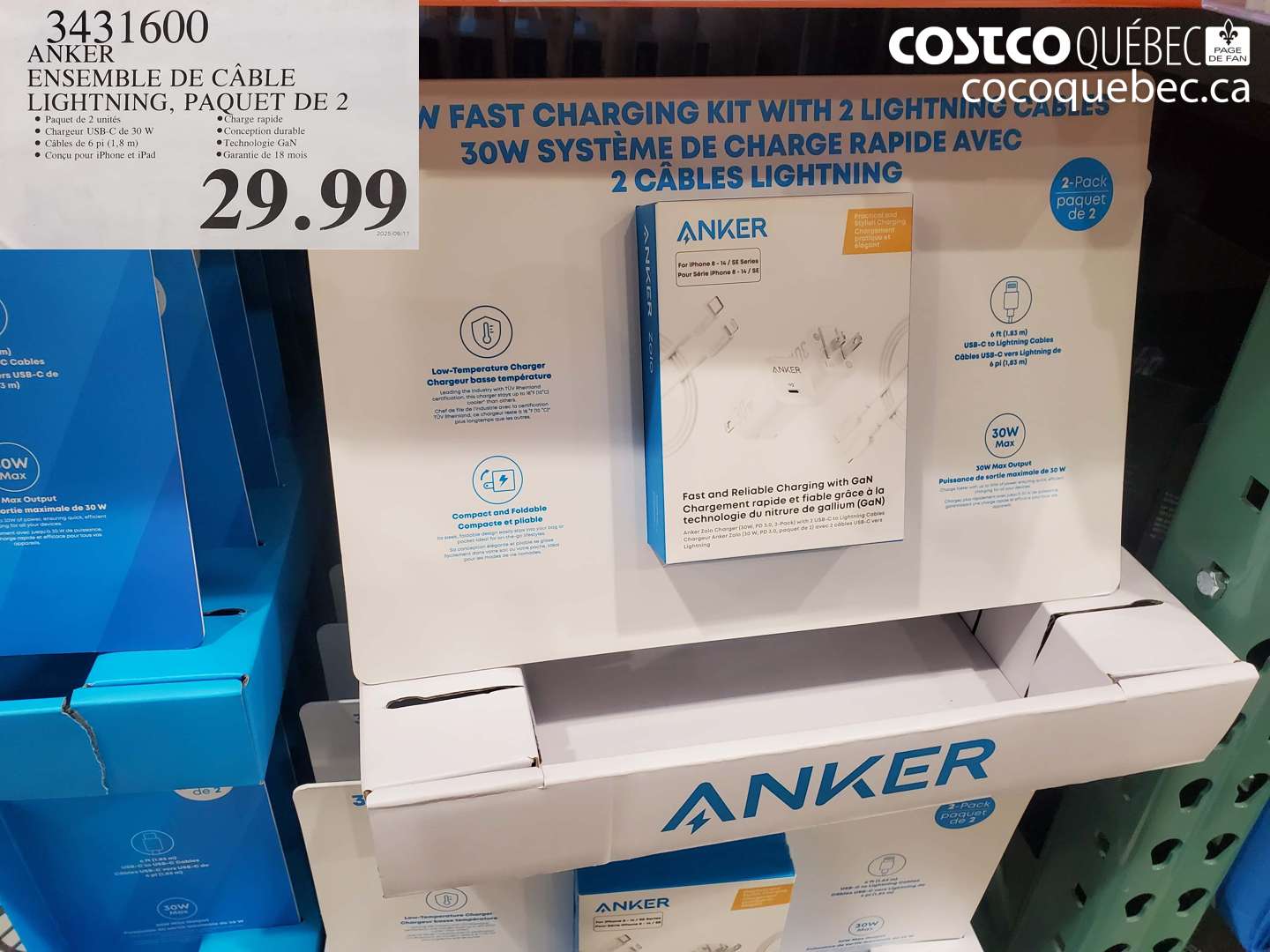 3431600 ANKER ENSEMBLE DE CABLE LIGHTNING, PAQUET DE 2 $29.99