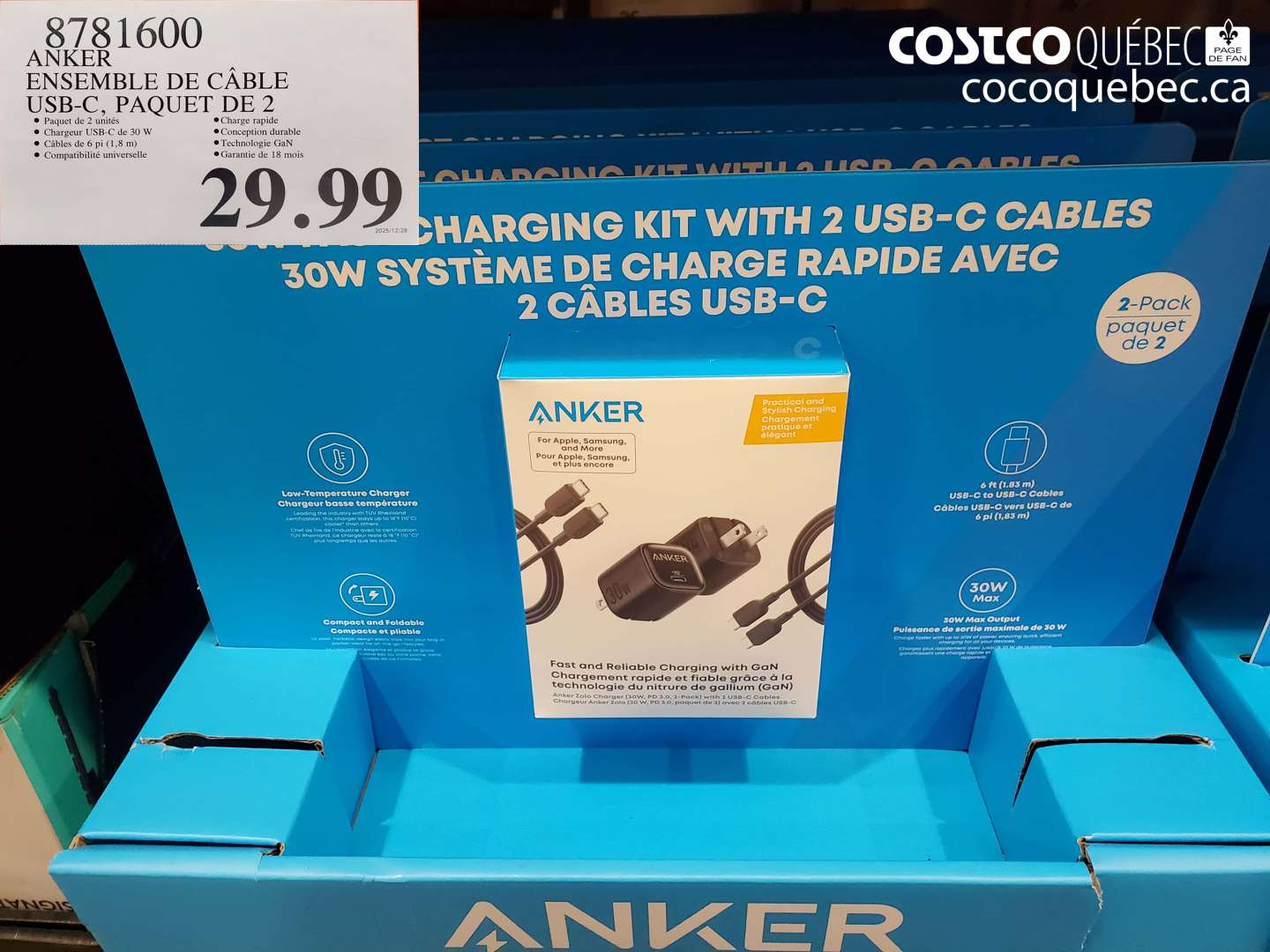 8781600 ANKER ENSEMBLE DE CABLE USB-C, PAQUET DE 2 $29.99