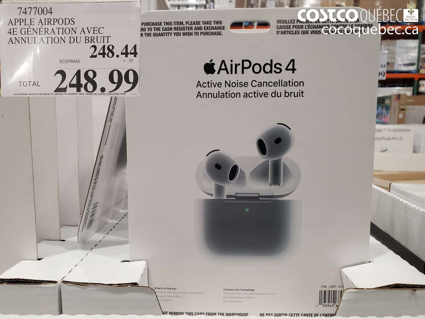 7477004 APPLE AIRPODS 4E GENERATION AVEC ANNULATION DU BRUIT $248.44