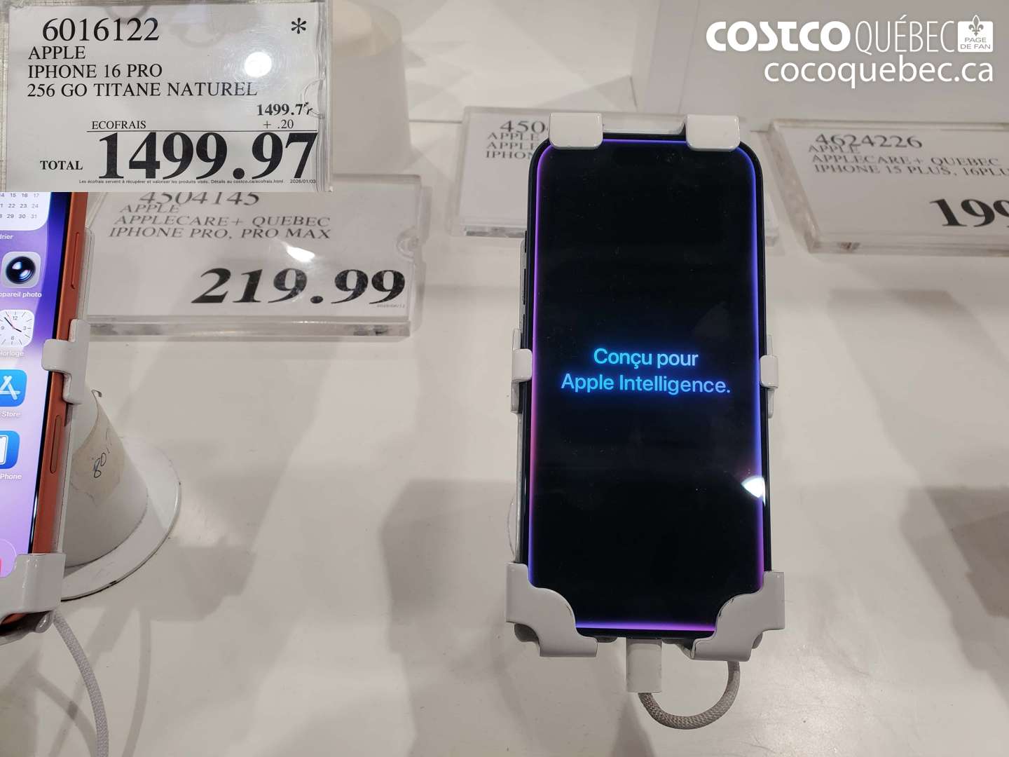 6016122 APPLE IPHONE 16 PRO 256 GO TITANE NATUREL $1499.97