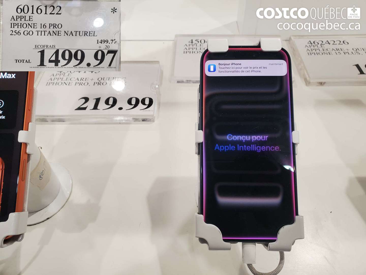 6016122 APPLE IPHONE 16 PRO 256 GO TITANE NATUREL $1499.97