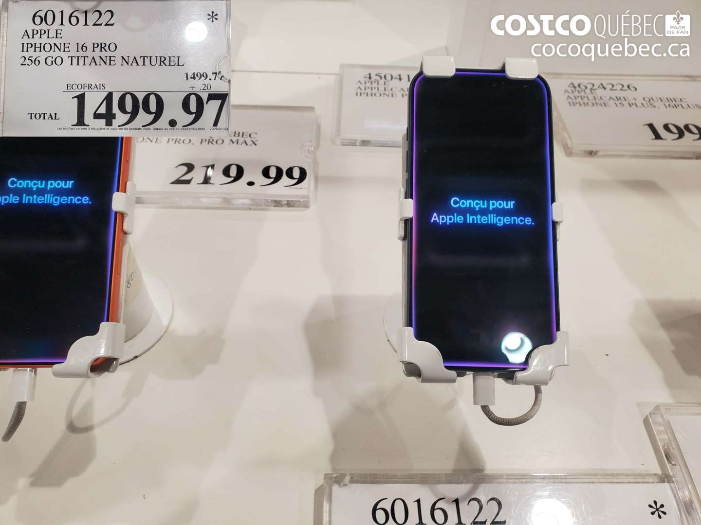 6016122 APPLE IPHONE 16 PRO 256 GO TITANE NATUREL $1499.97