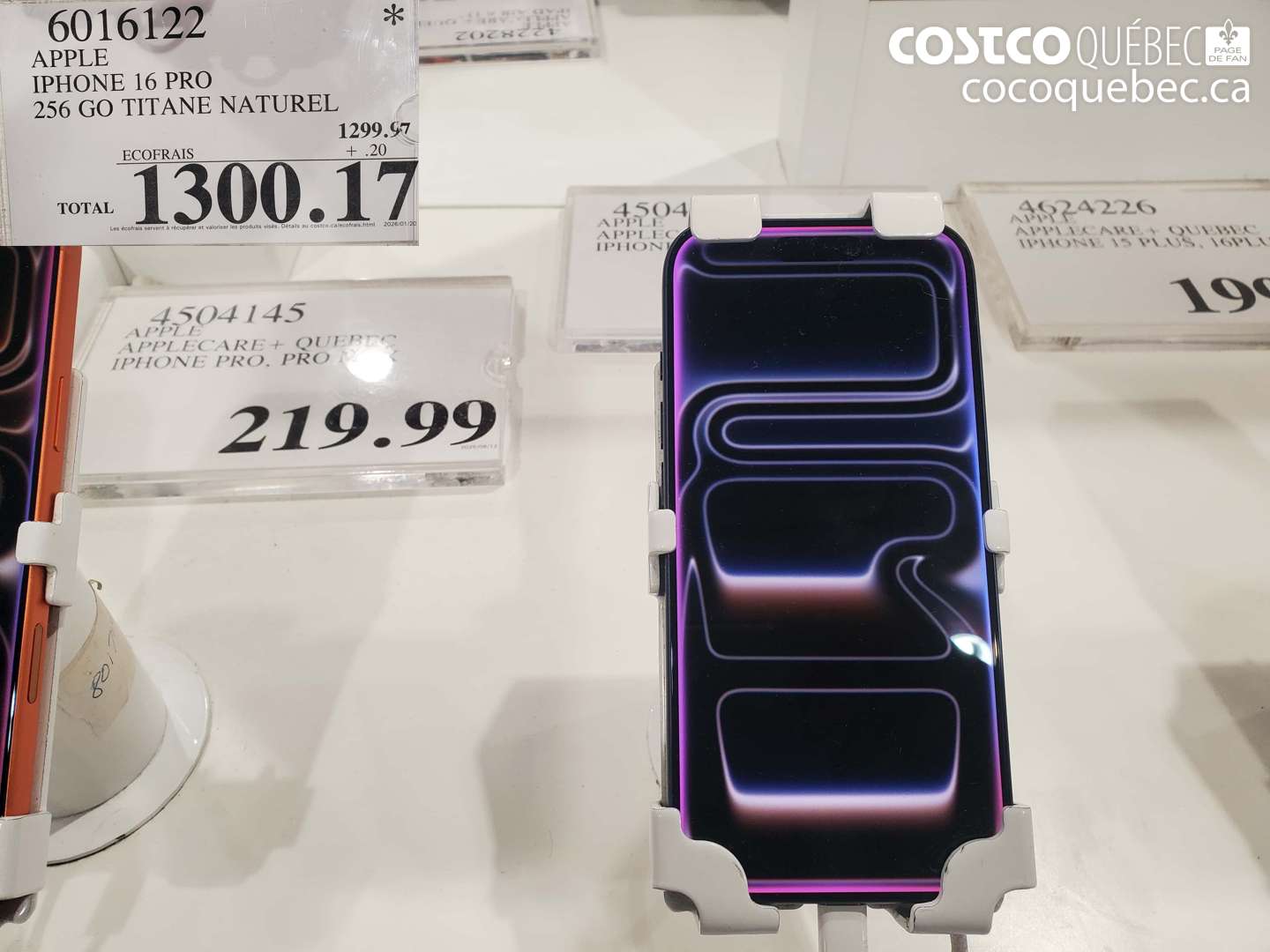 6016122 APPLE IPHONE 16 PRO 256 GO TITANE NATUREL $1300.17
