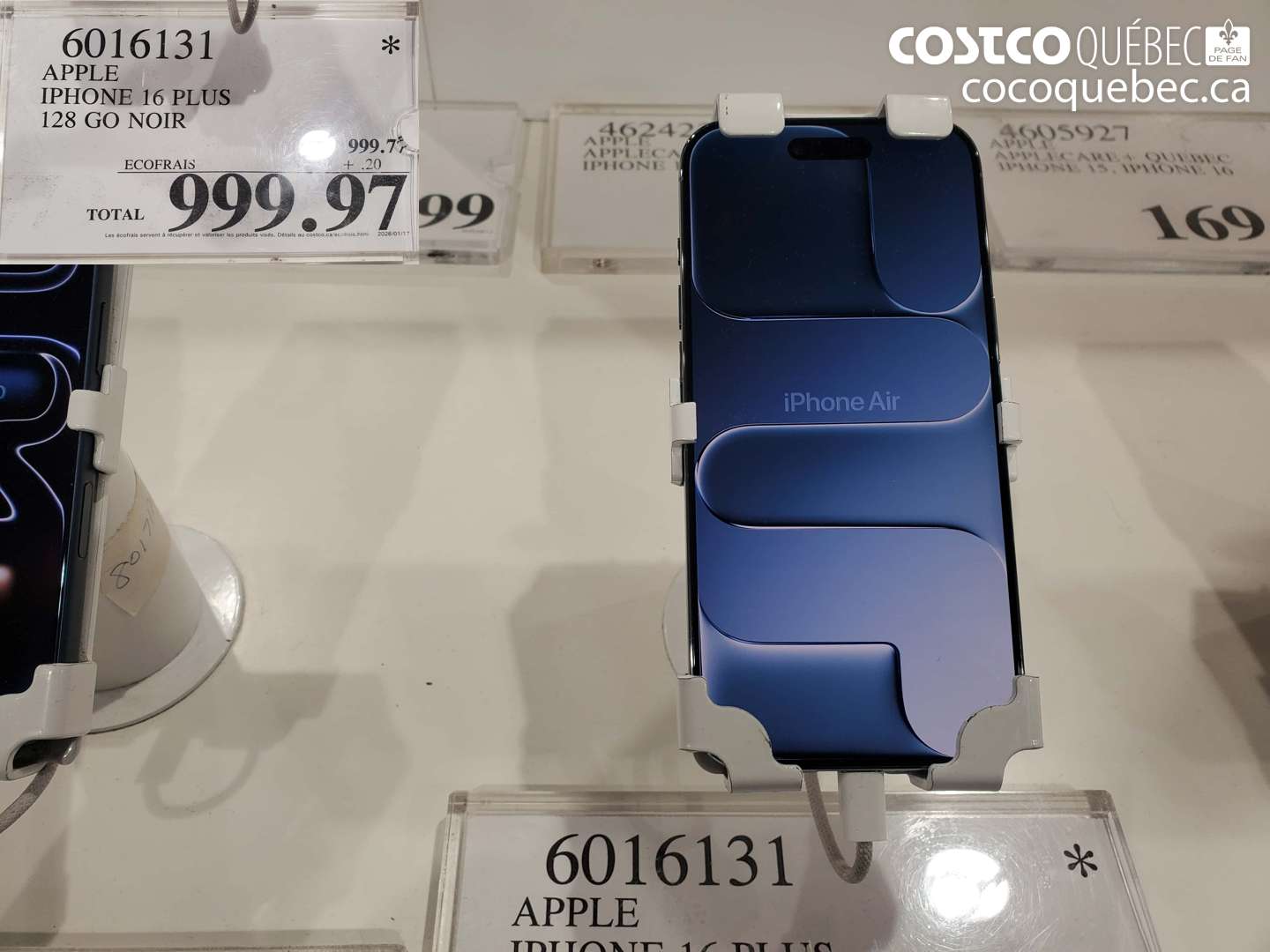 6016131 APPLE IPHONE 16 PLUS 128 GO NOIR $999.97