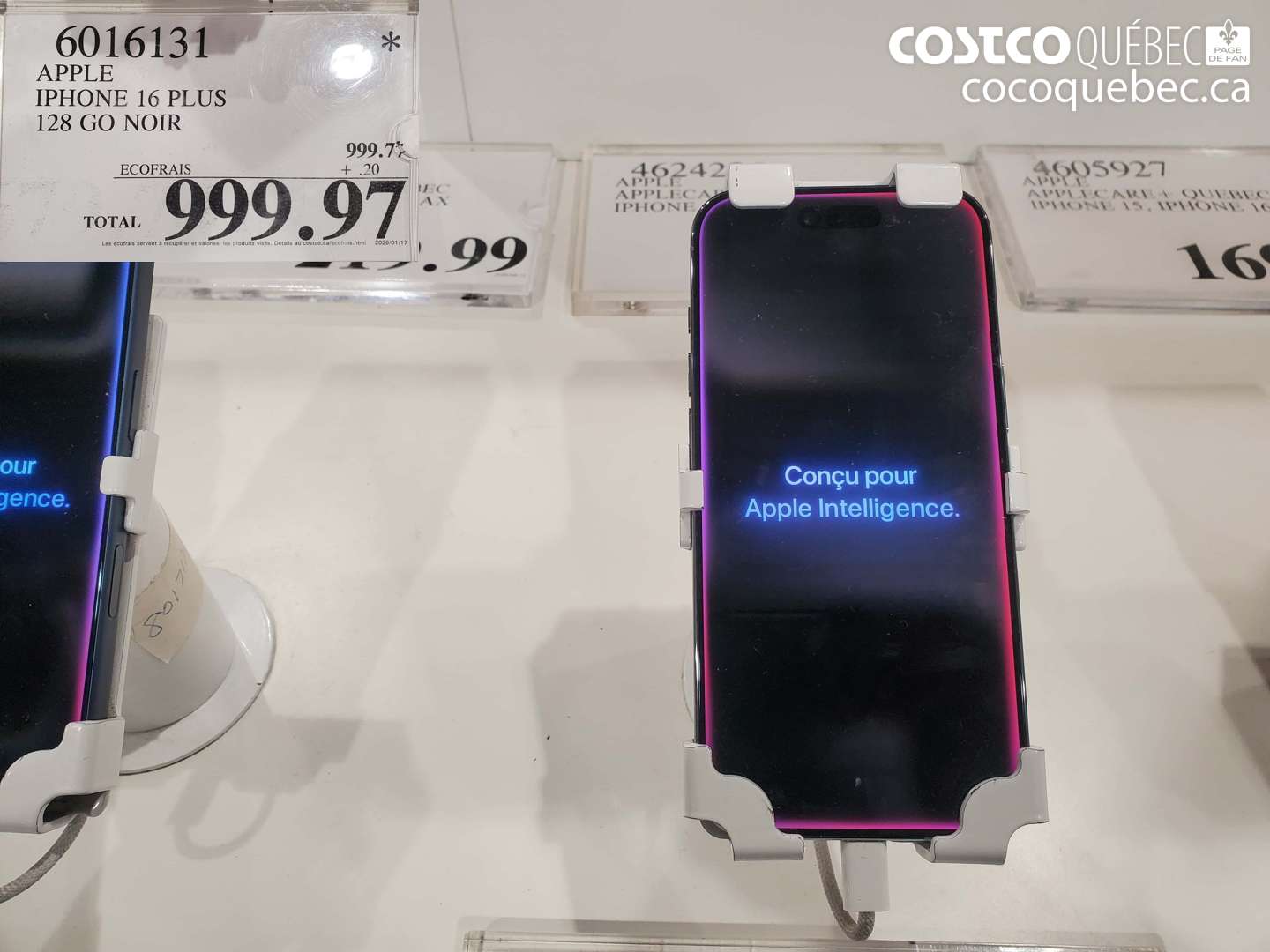 6016131 APPLE IPHONE 16 PLUS 128 GO NOIR $999.97