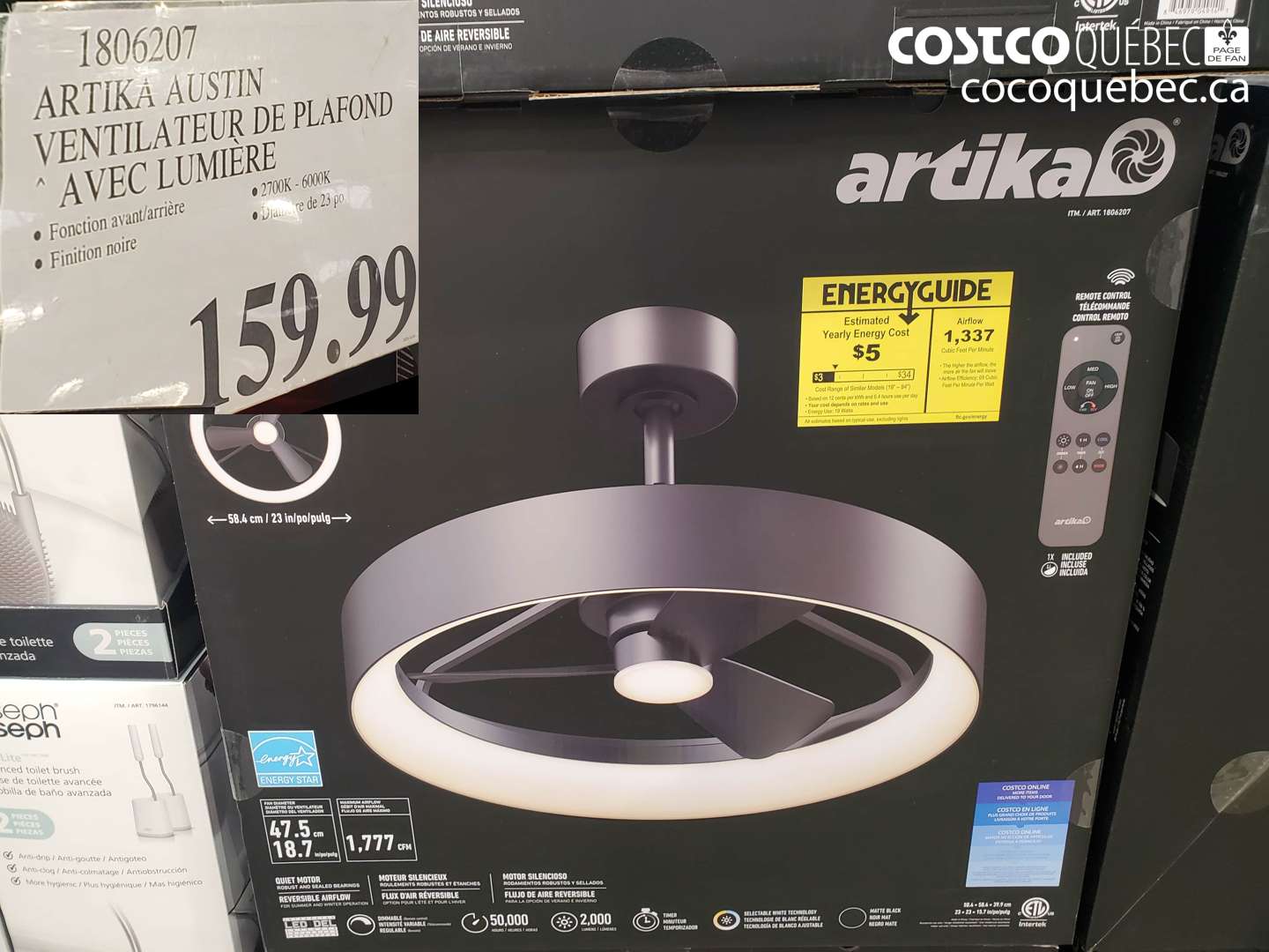 1806207 ARTIKA AUSTIN VENTILATEUR DE PLAFOND AVEC LUMIÈRE $159.99