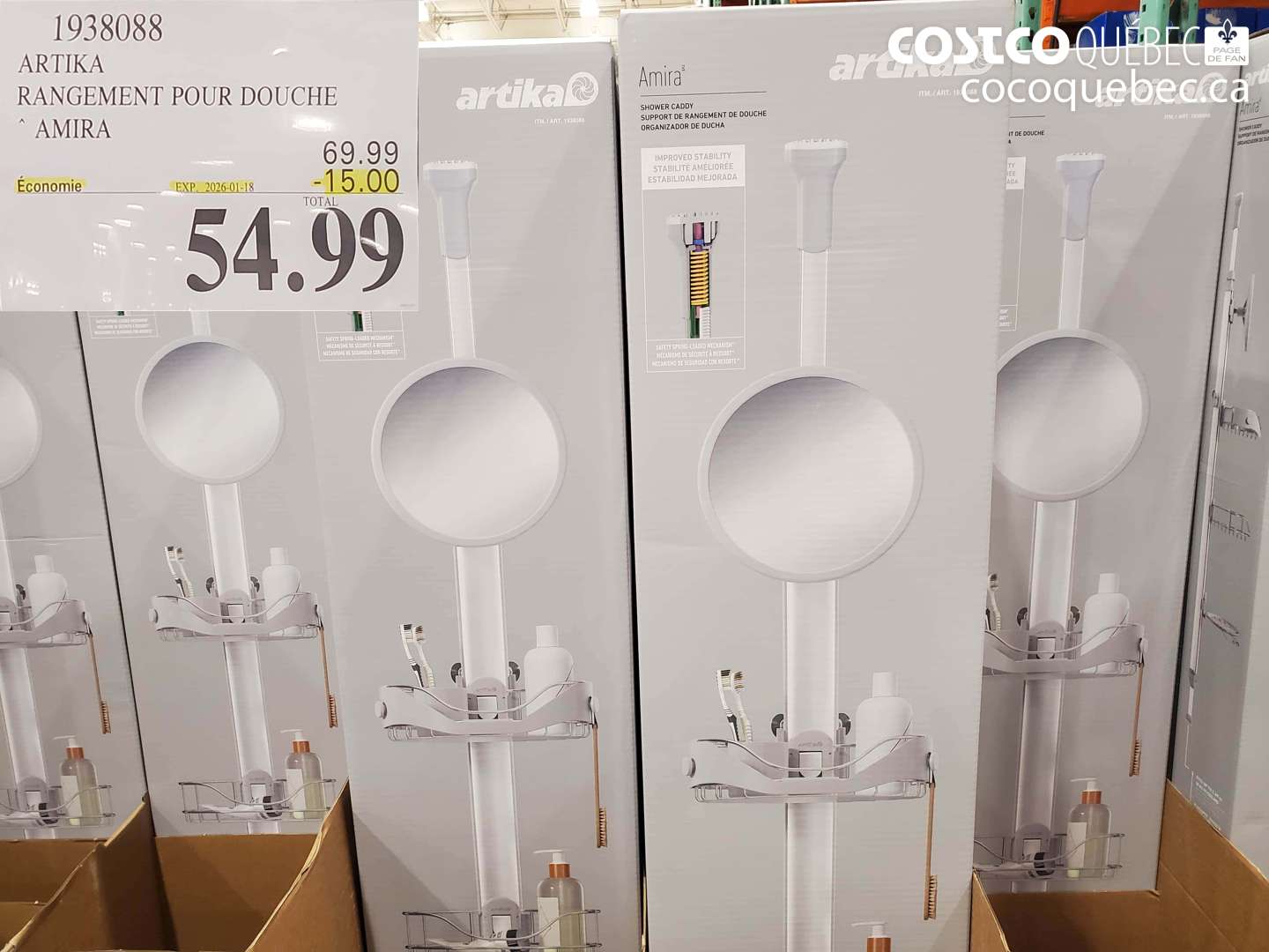 1938088 ARTIKA RANGEMENT POUR DOUCHE AMIRA ($15.00 INSTANT SAVINGS EXPIRES ON 2026-01-18) $54.99