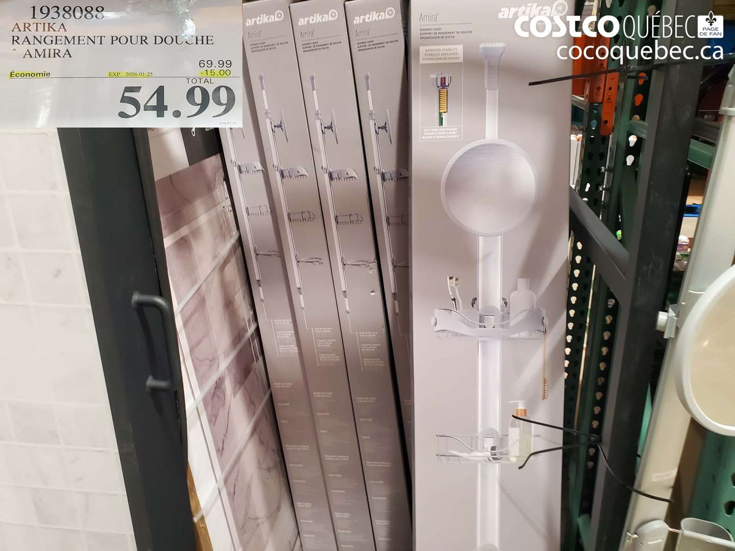 1938088 ARTIKA RANGEMENT POUR DOUCHE AMIRA ($15.00 INSTANT SAVINGS EXPIRES ON 2026-01-25) $54.99