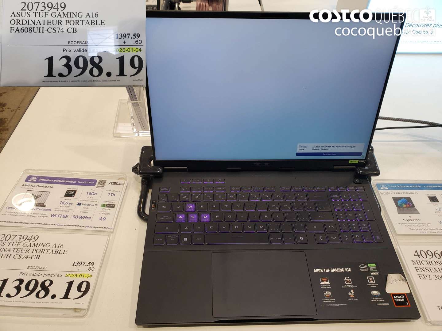 2073949 ASUS TUF GAMING A16 ORDINATEUR PORTABLE FA608UH-CS74-CB (EXPIRES ON 2026-01-04) $1398.19