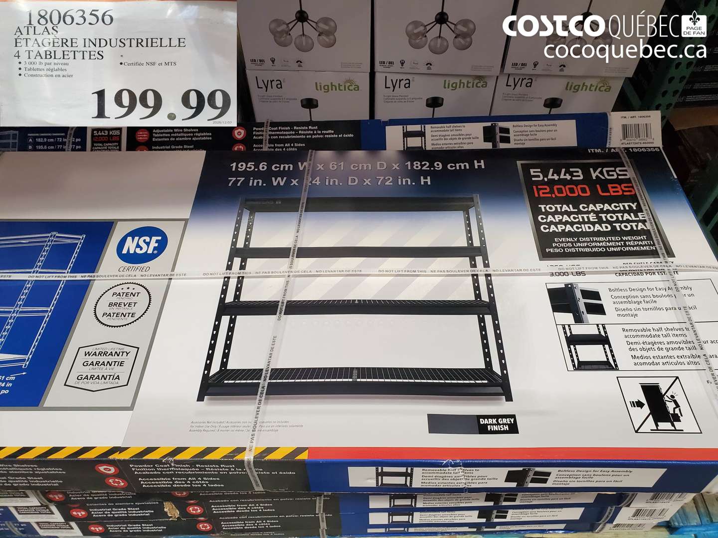 1806356 ATLAS ÉTAGÈRE INDUSTRIELLE 4 TABLETTES $199.99