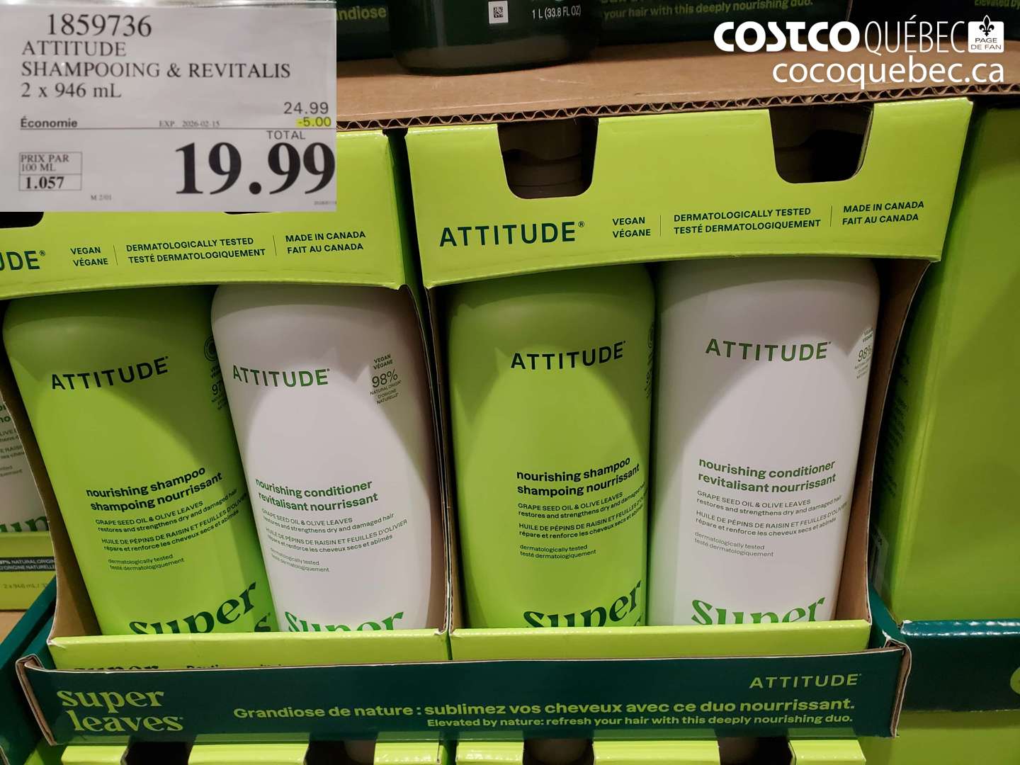 1859736 ATTITUDE SHAMPOOING & REVITALIS 2 x 946 ml ($5.00 INSTANT SAVINGS EXPIRES ON 2026-02-15) $19.99
