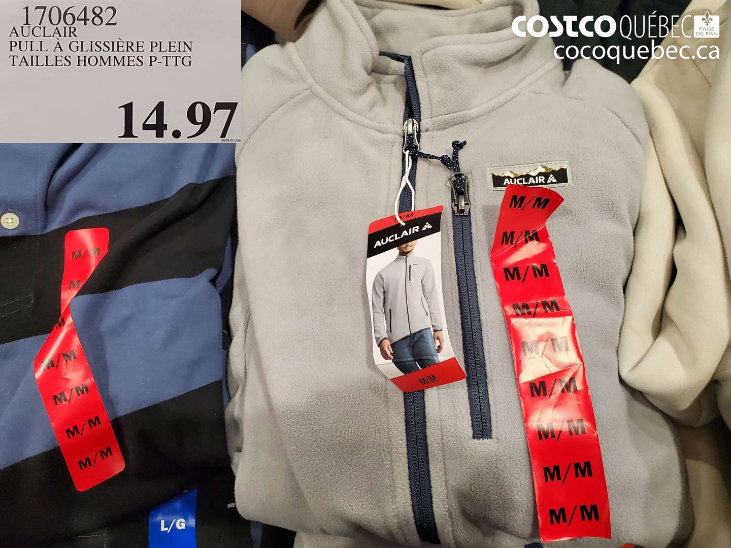 1706482 AUCLAIR PULL A GLISSIÈRE PLEIN TAILLES HOMMES P-PTG $14.97