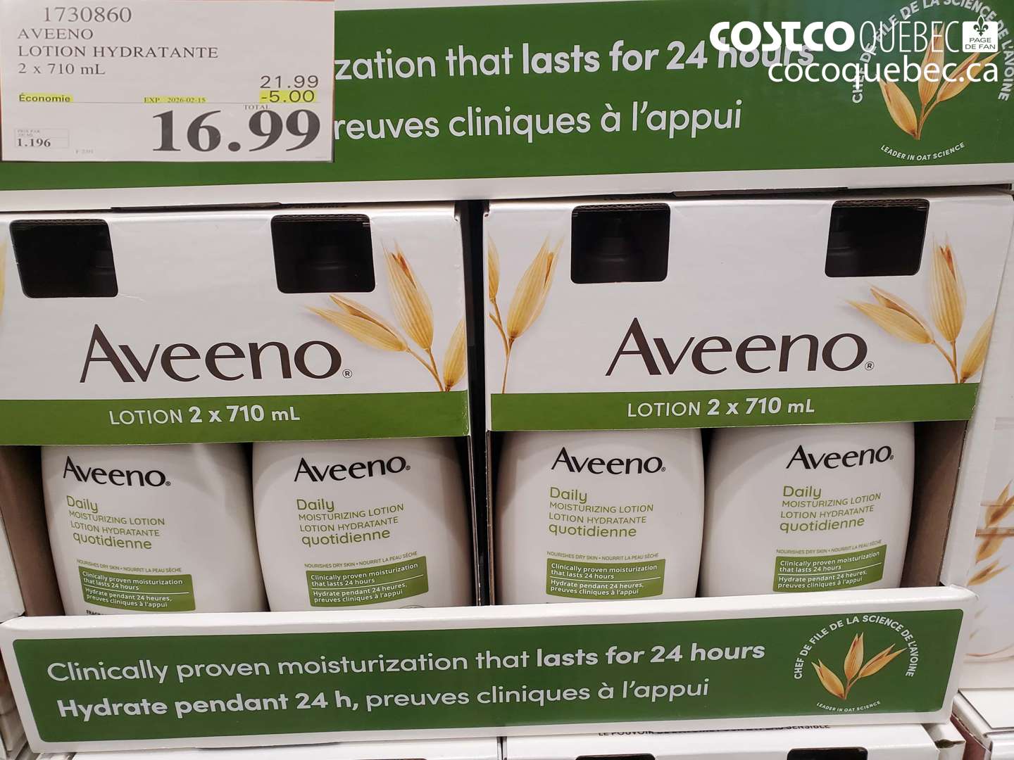 1730860 AVEENO LOTION HYDRATANTE  ($5.00 INSTANT SAVINGS EXPIRES ON 2025-02-15) $16.99