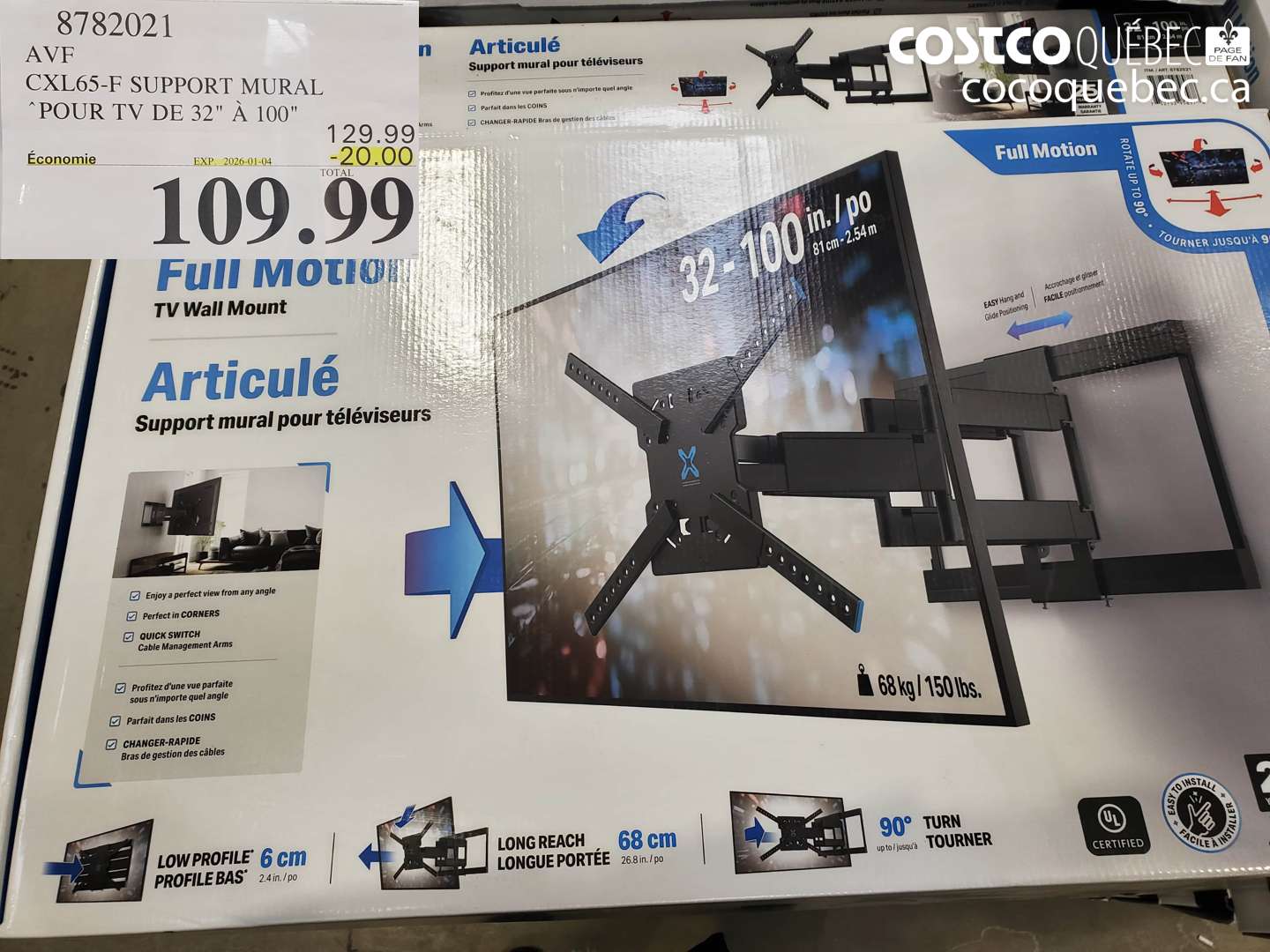 8782021 AVF CXL65-F SUPPORT MURAL 'POUR TV DE 32