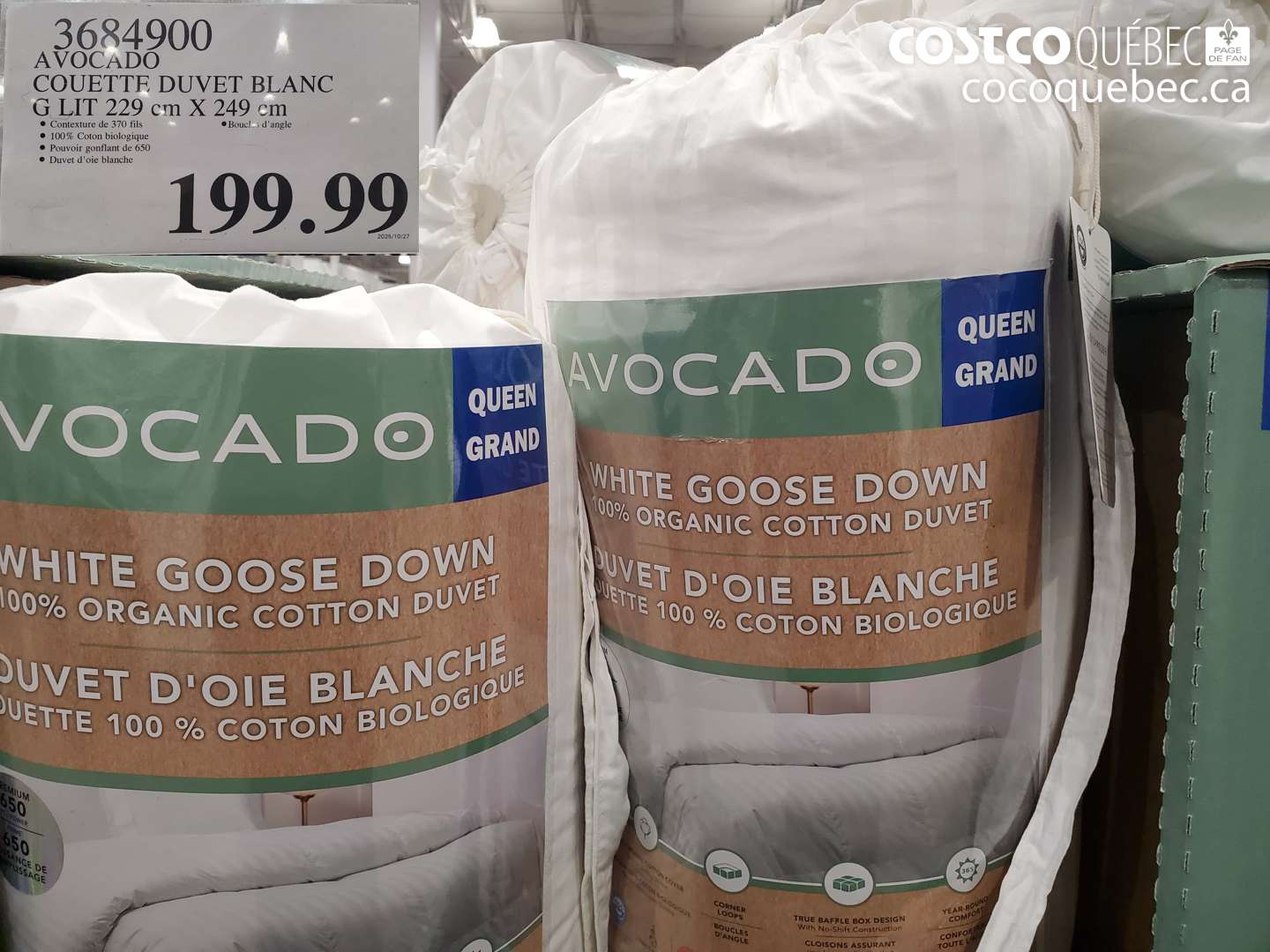 3684900 AVOCADO COUETTE DUVET BLANC G LIT 229 cm X 249 cm $199.99