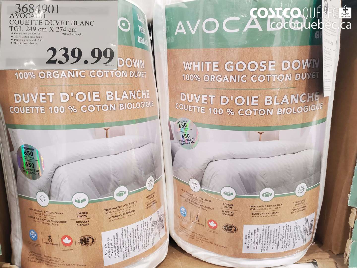 3684901 AVOCADO COUETTE DUVET BLANC TGL 249 cm X 274 cm $239.99