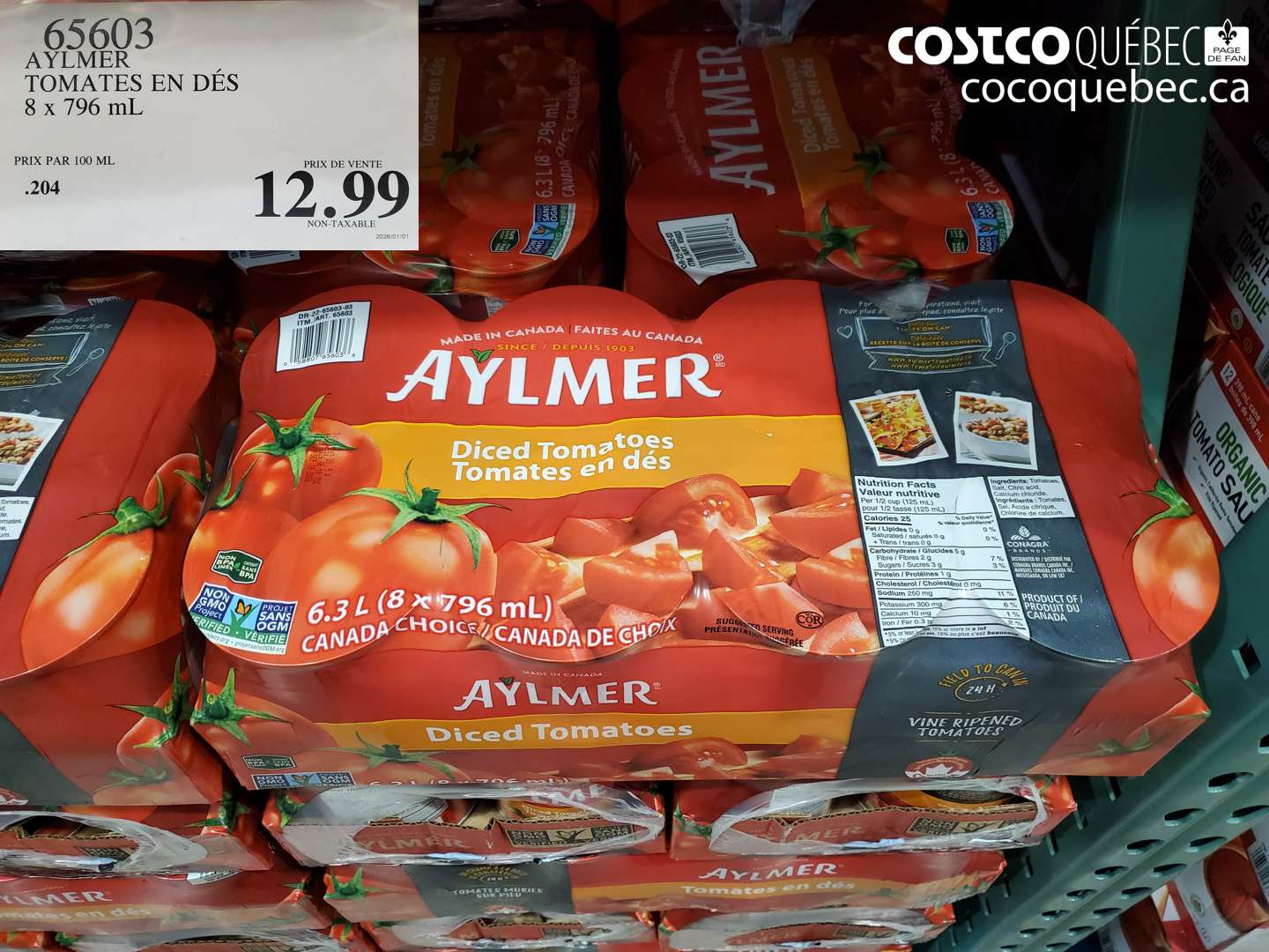 65603 AYLMER TOMATES EN DÉS 8 x 796 ml $12.99