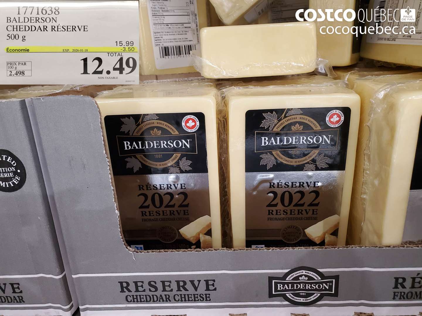 1771638 BALDERSON CHEDDAR RÉSERVE 500 g ($3.50 INSTANT SAVINGS EXPIRES ON 2026-01-18) $12.49