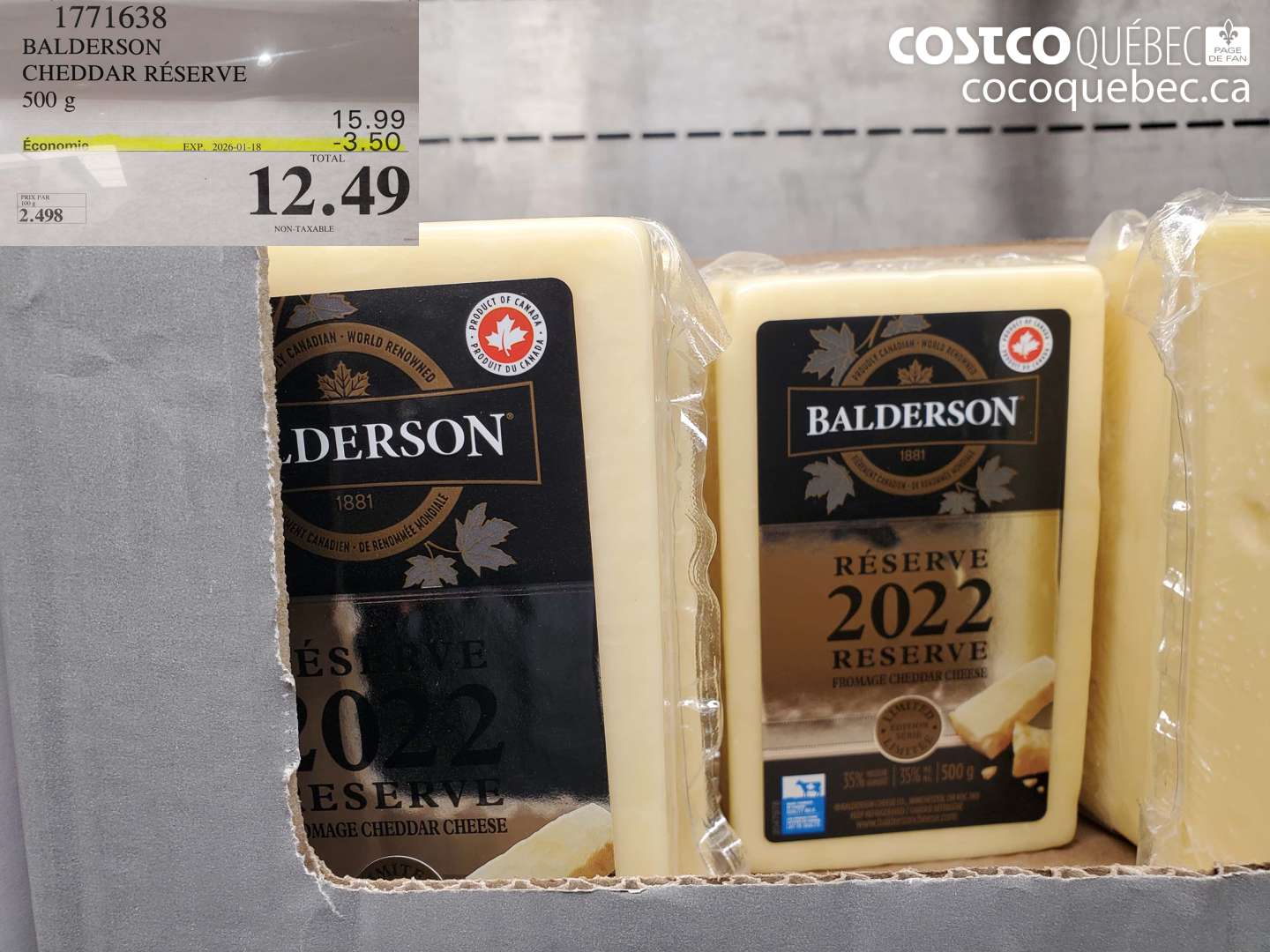 1771638 BALDERSON CHEDDAR RÉSERVE 500 g ($3.50 INSTANT SAVINGS EXPIRES ON 2026-01-18) $12.49