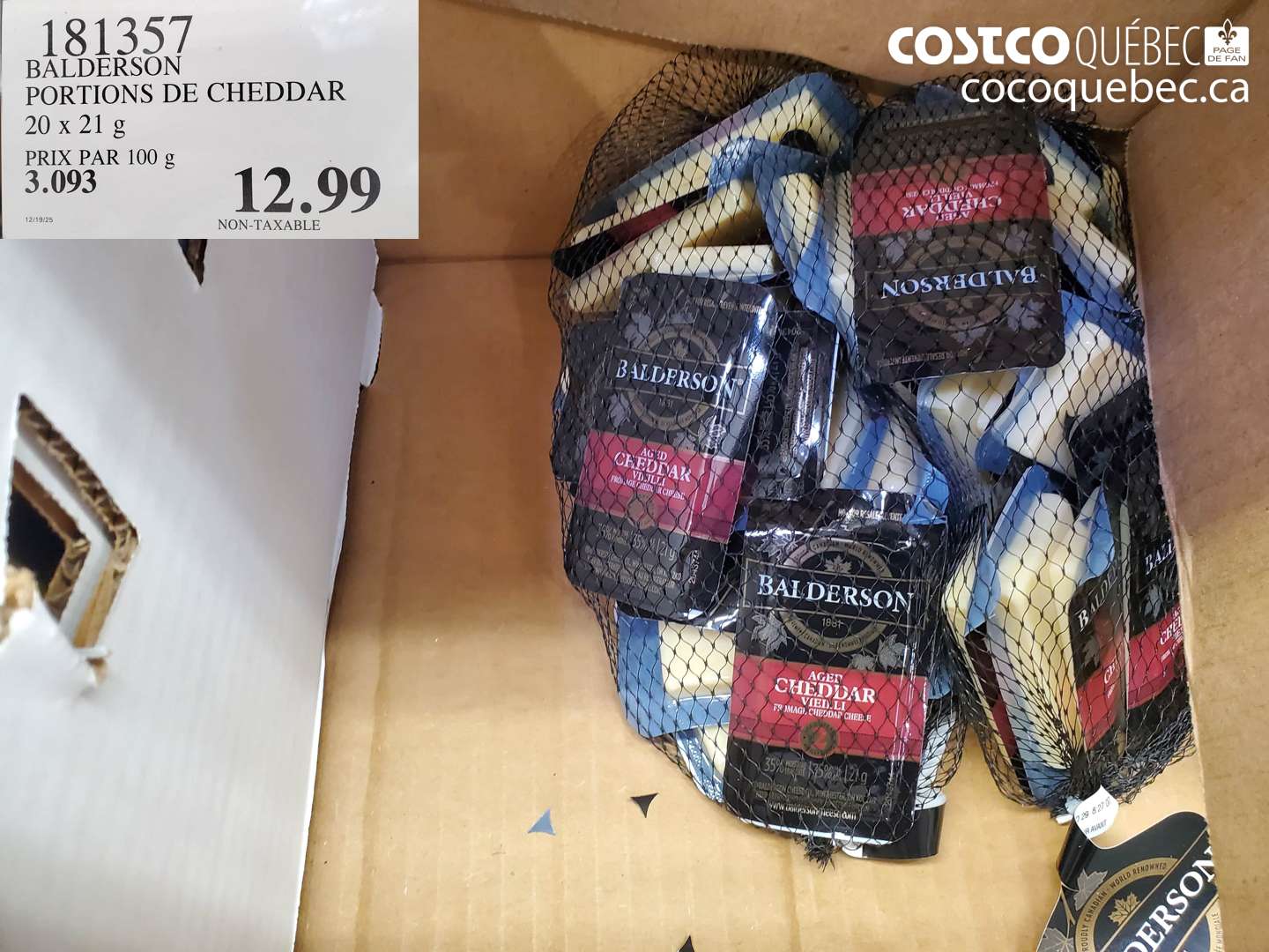 181357 BALDERSON PORTIONS DE CHEDDAR 20 x 21 g $12.99