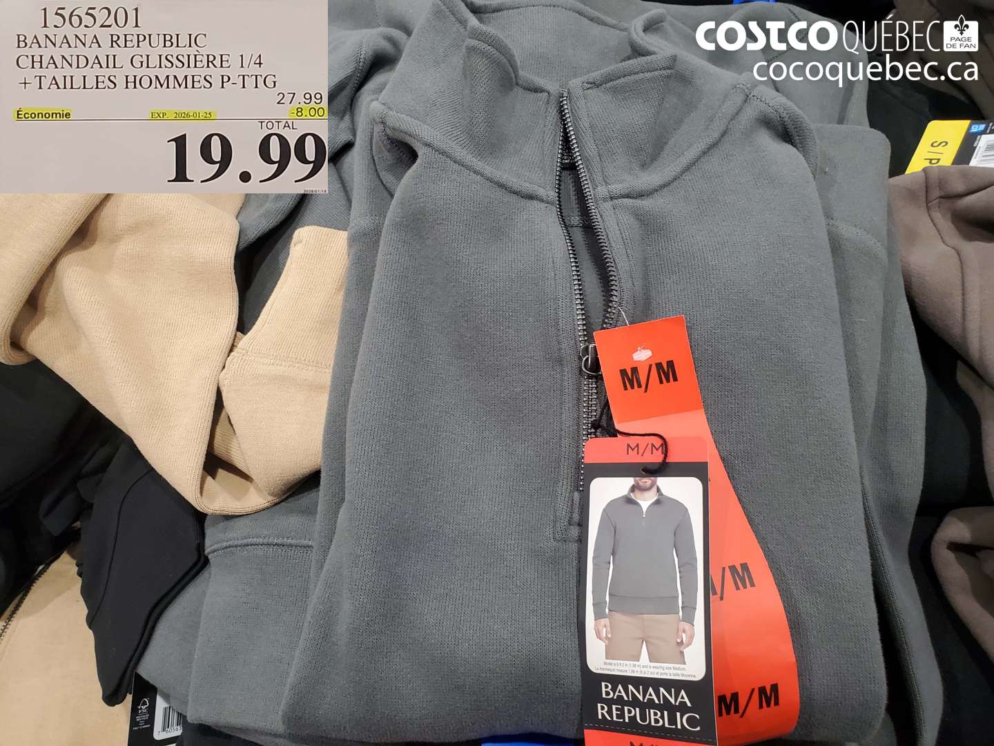 1565201 BANANA REPUBLIC CHANDAIL GLISSIERE 1/4 +TAILLES HOMMES P-TTG ($8.00 INSTANT SAVINGS EXPIRES ON 2026-01-25) $19.99