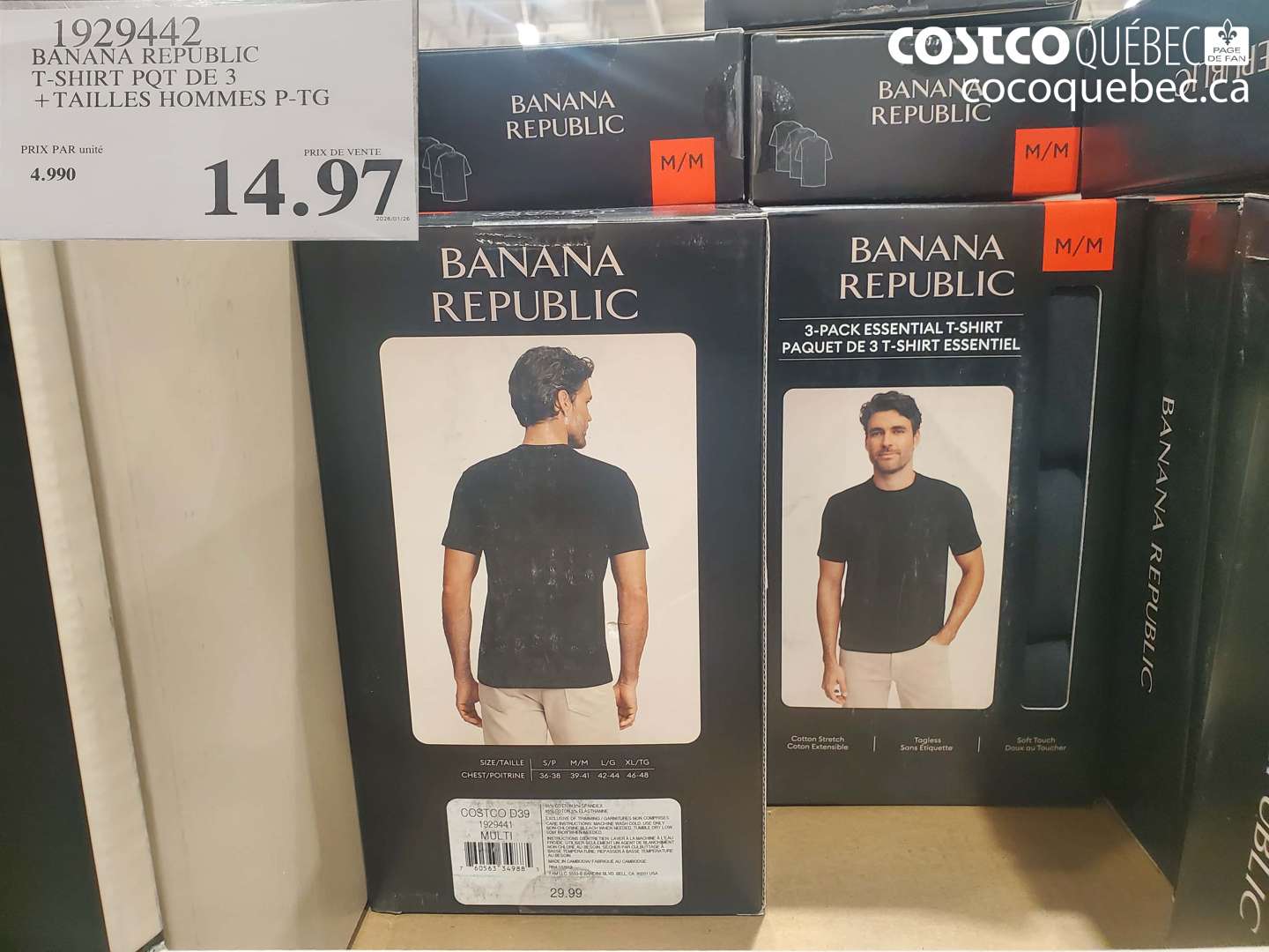 1929442 BANANA REPUBLIC T-SHIRT POT DE 3 + TAILLES HOMMES P-TG $14.97