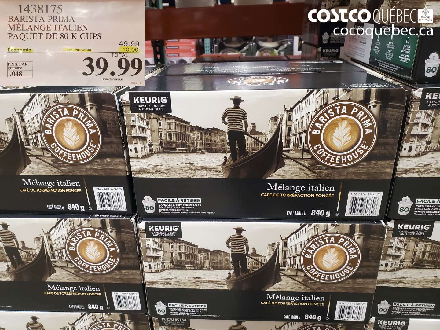 1438175 BARISTA PRIMA MÉLANGE ITALIEN PAQUET DE 80 K-CUPS ($10.00 INSTANT SAVINGS EXPIRES ON 2026-02-01) $39.99
