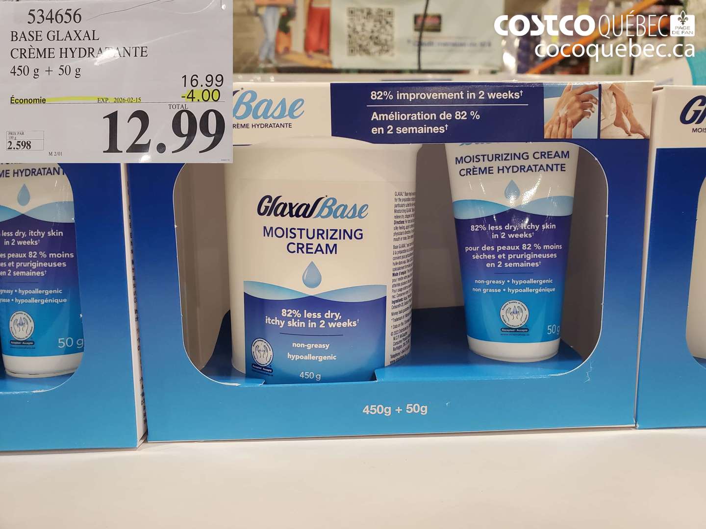 534656 BASE GLAXAL CREME HYDRATANTE 450G + 50G ($4.00 INSTANT SAVINGS EXPIRES ON 2026-02-15) $12.99