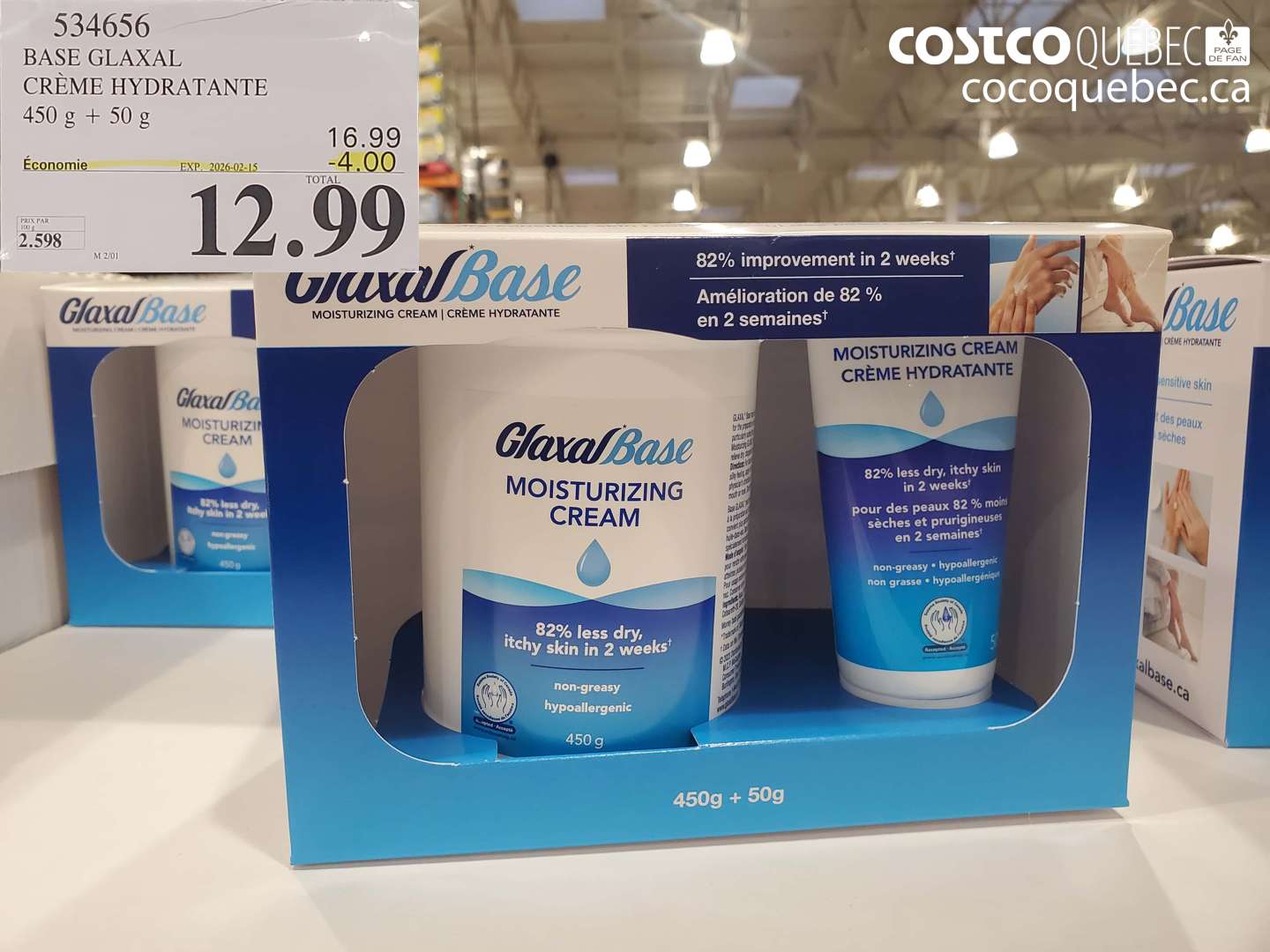 534656 BASE GLAXAL CREME HYDRATANTE 450G + 50G ($4.00 INSTANT SAVINGS EXPIRES ON 2026-02-15) $12.99