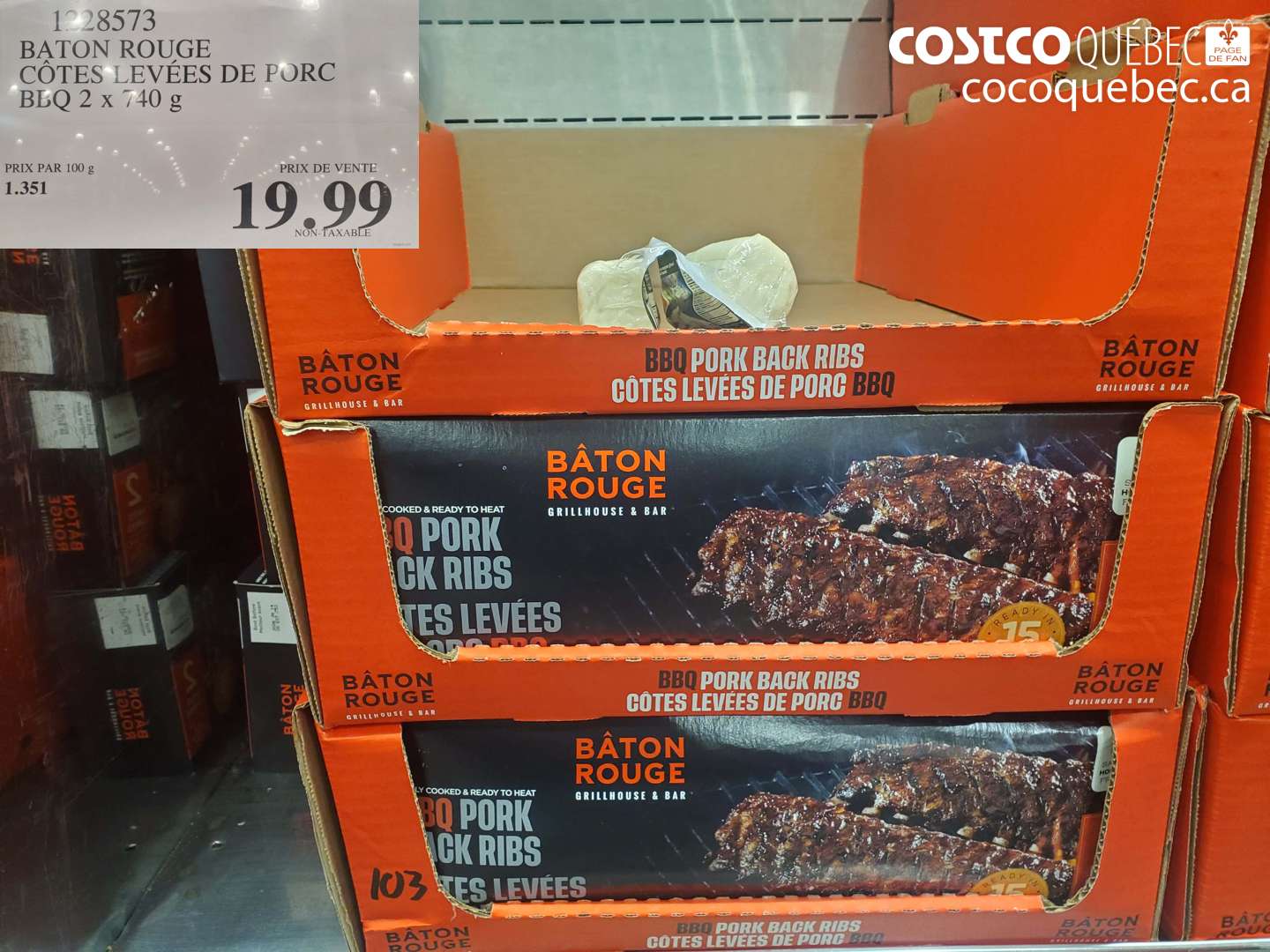 1228573 BATON ROUGE CÔTES LEVÉES DE PORC BBQ 2 x 740 g $19.99