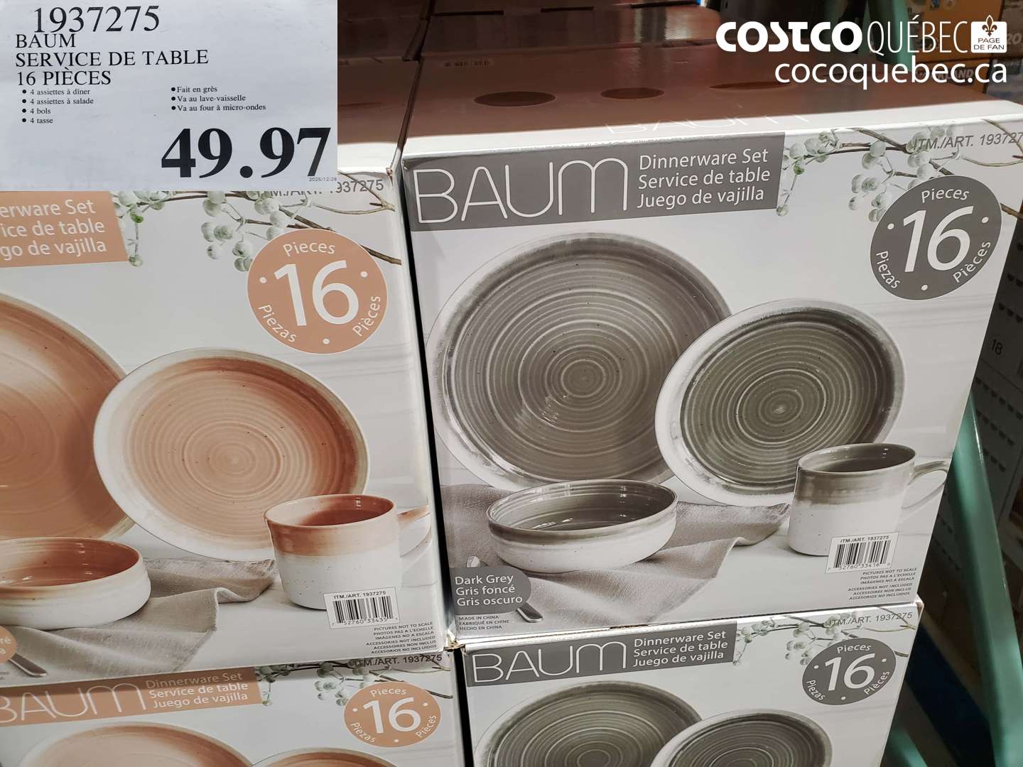 1937275 BAUM SERVICE DE TABLE 16 PIECES $49.97