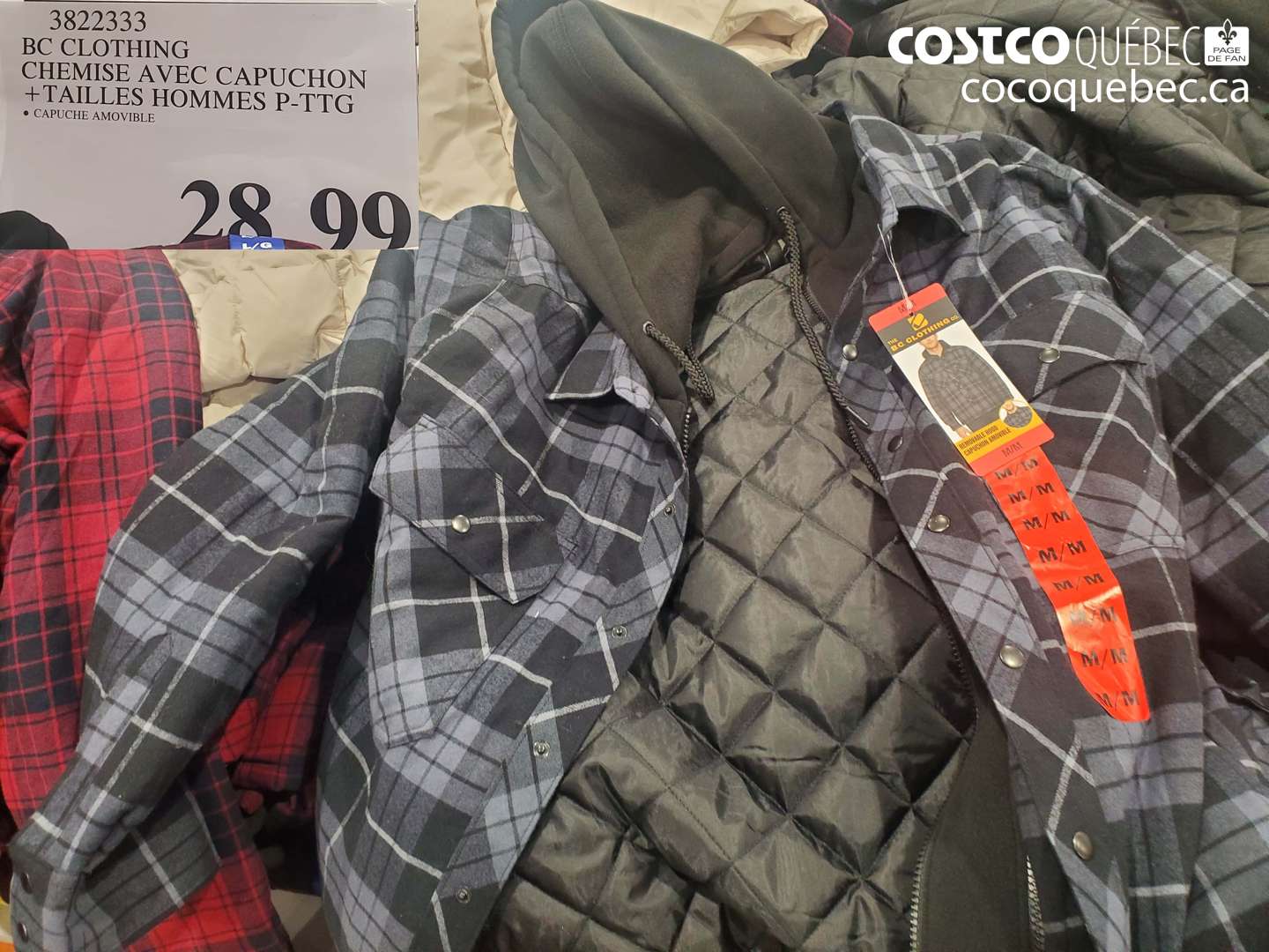 3822333 BC CLOTHING CHEMISE AVEC CAPUCHON +TAILLES HOMMES P-TTG $28.90