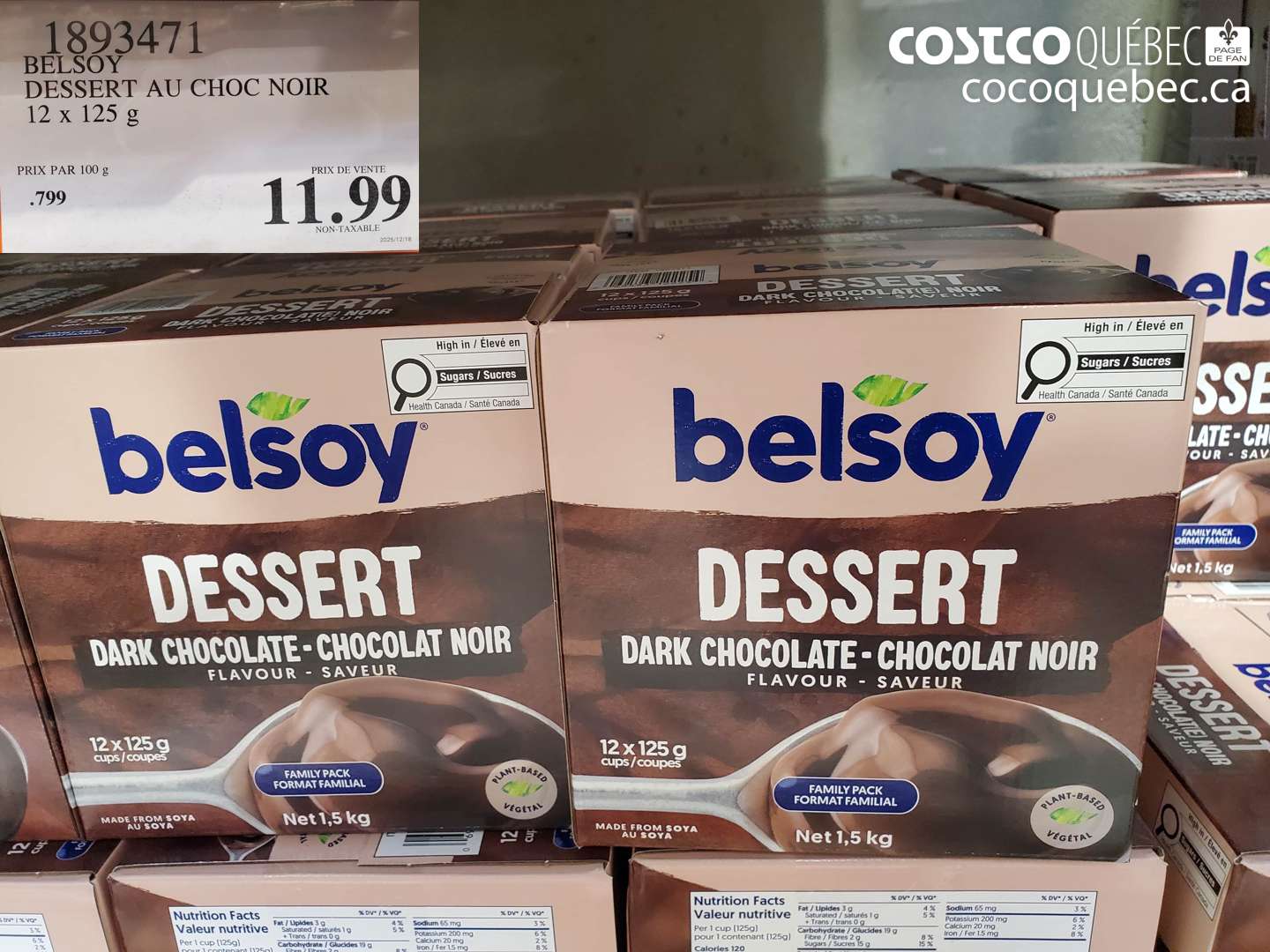 1893471 BELSOY DESSERT AU CHOC NOIR 12 x 125 g $11.99