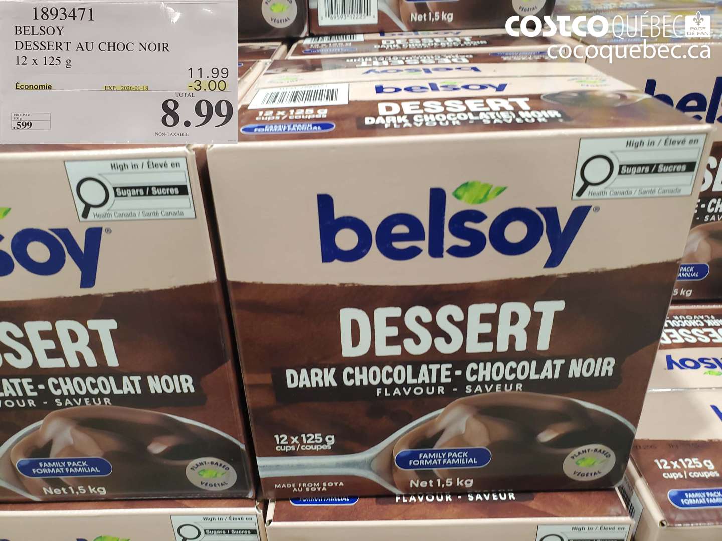 1893471 BELSOY DESSERT AU CHOC NOIR 12 x 125 g ($3.00 INSTANT SAVINGS EXPIRES ON 2026-01-18) $11.99