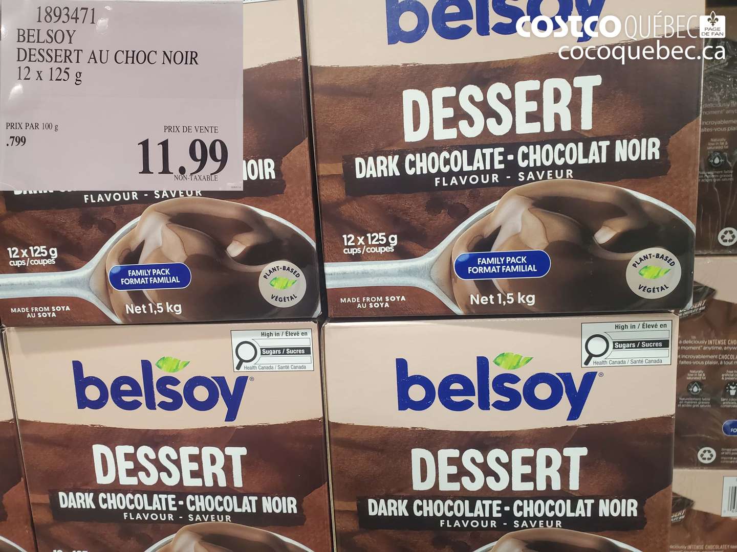 1893471 BELSOY DESSERT AU CHOC NOIR 12 x 125 g $11.99
