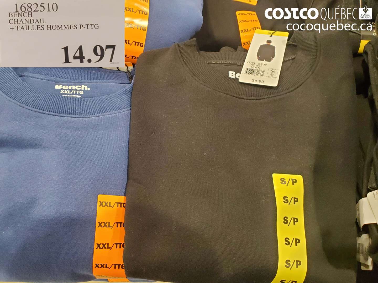 1682510 BENCH CHANDAIL +TAILLES HOMMES P-TTG $14.97