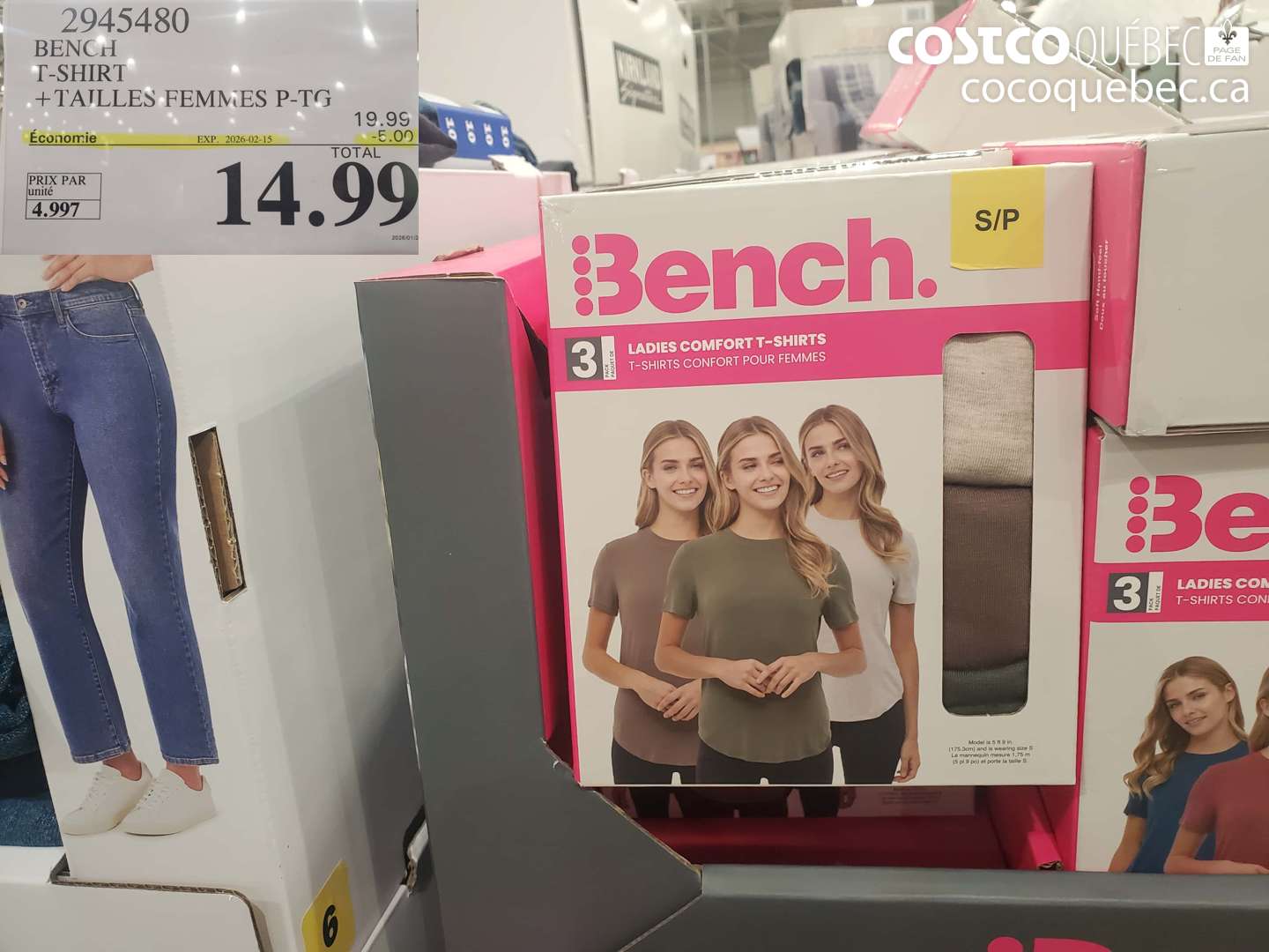 2945480 BENCH T-SHiRT + TAILLES FEMMES P-TG ($5.00 INSTANT SAVINGS EXPIRES ON 2026-02-15) $14.99