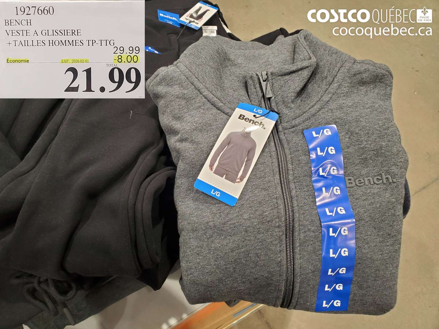 1927660 BENCH VESTE A GLISSIERE + TAILLES HOMMES TP-TTG ($8.00 INSTANT SAVINGS EXPIRES ON 2025-02-01) $21.99