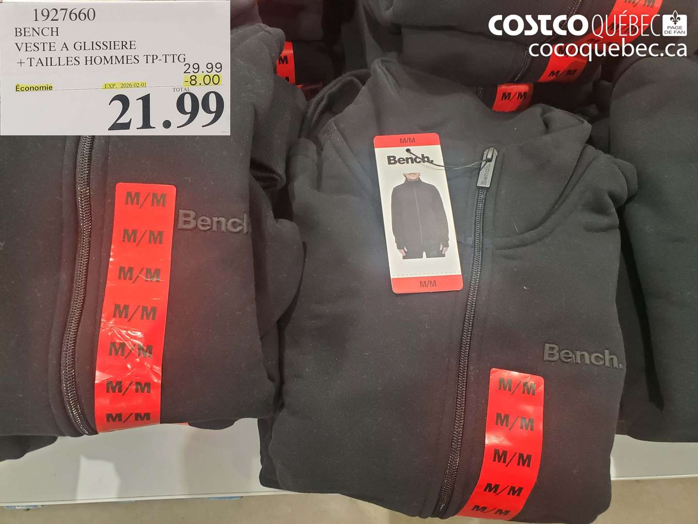 1927660 BENCH VESTE A GLISSIERE + TAILLES HOMMES TP-TTG ($8.00 INSTANT SAVINGS EXPIRES ON 2025-02-01) $21.99
