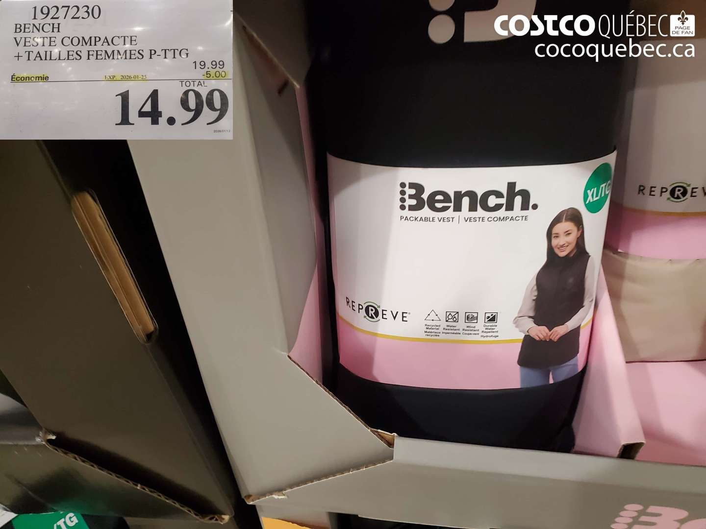 1927230 BENCH VESTE COMPACTE +TAILLES FEMMES P-TTG ($5.00 INSTANT SAVINGS EXPIRES ON 2026-01-25) $14.99