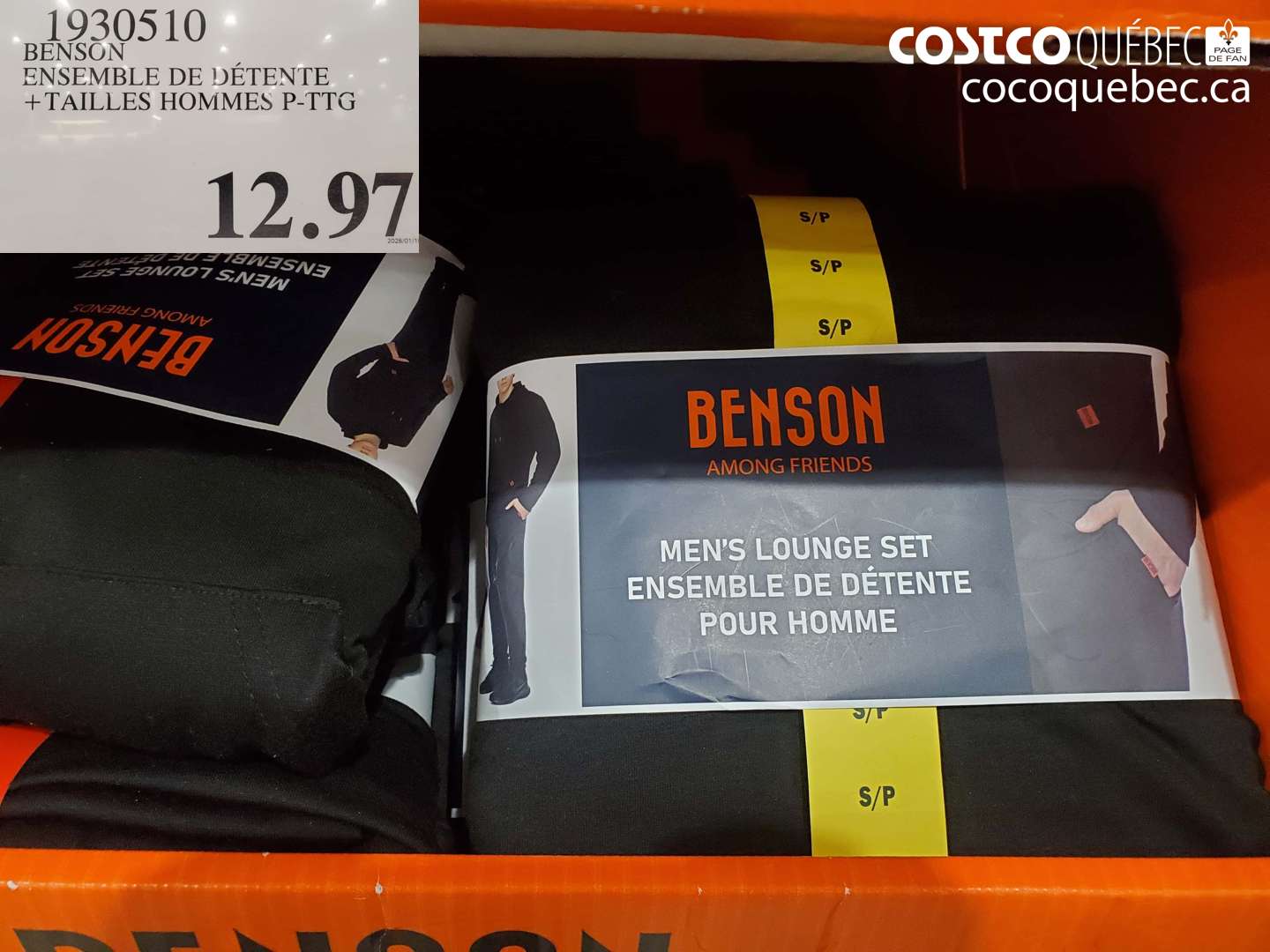 1930510 BENSON . ENSEMBLE DE DETENTE +TAILLES HOMMES P-TTG  $12.97