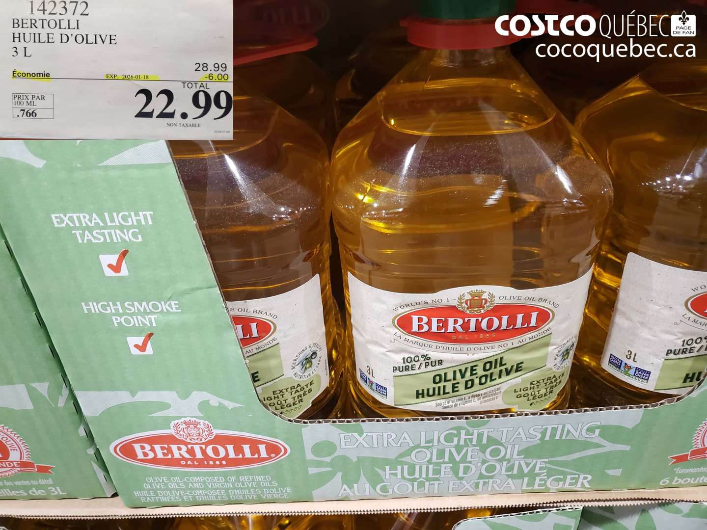 142372 BERTOLLI HUILE D'OLIVE EXTRA LEGER 3 L  ($6.00 INSTANT SAVINGS EXPIRES ON 2026-01-18) $22.99