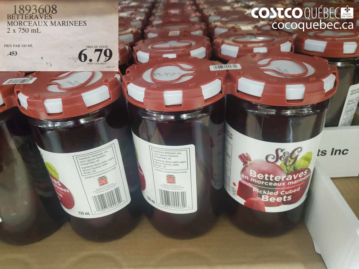 1893608 BETTERAVES MORCEAUX MARINEES 2 x 750 mL $6.79